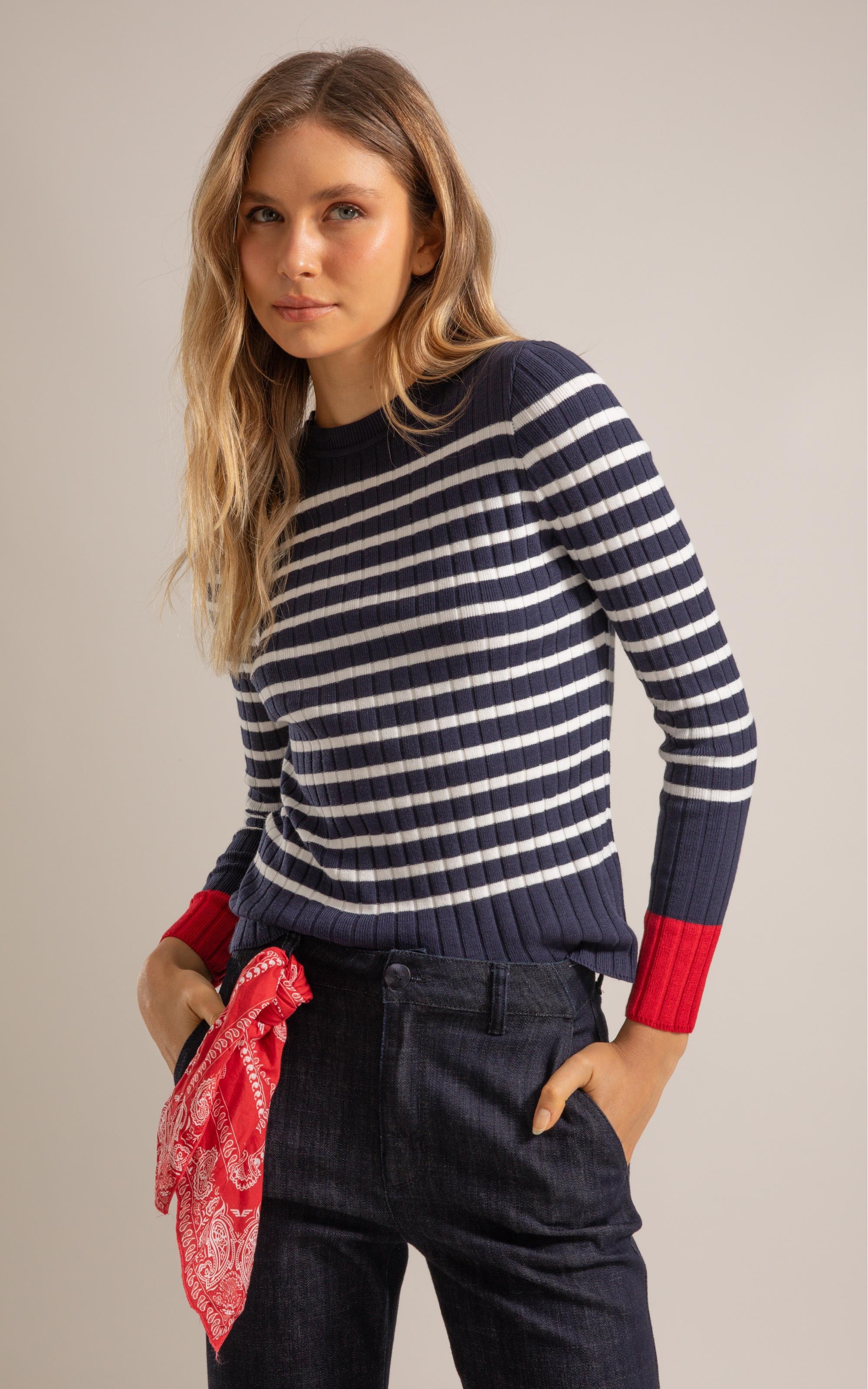 Tricot Elia Listrado Ml Marinho
