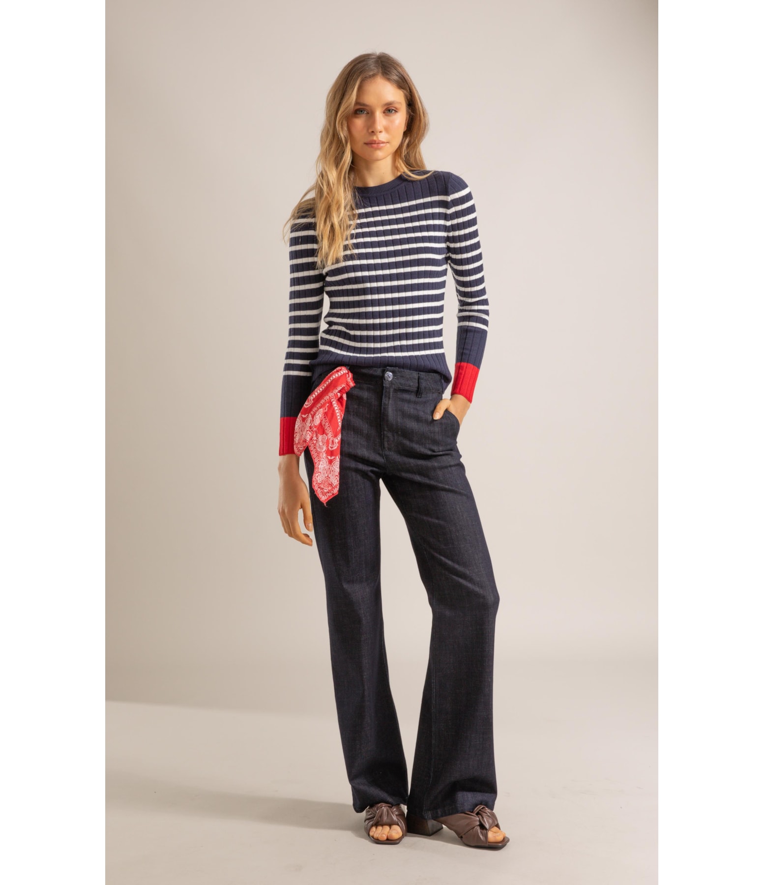 Tricot Elia Listrado Ml Marinho
