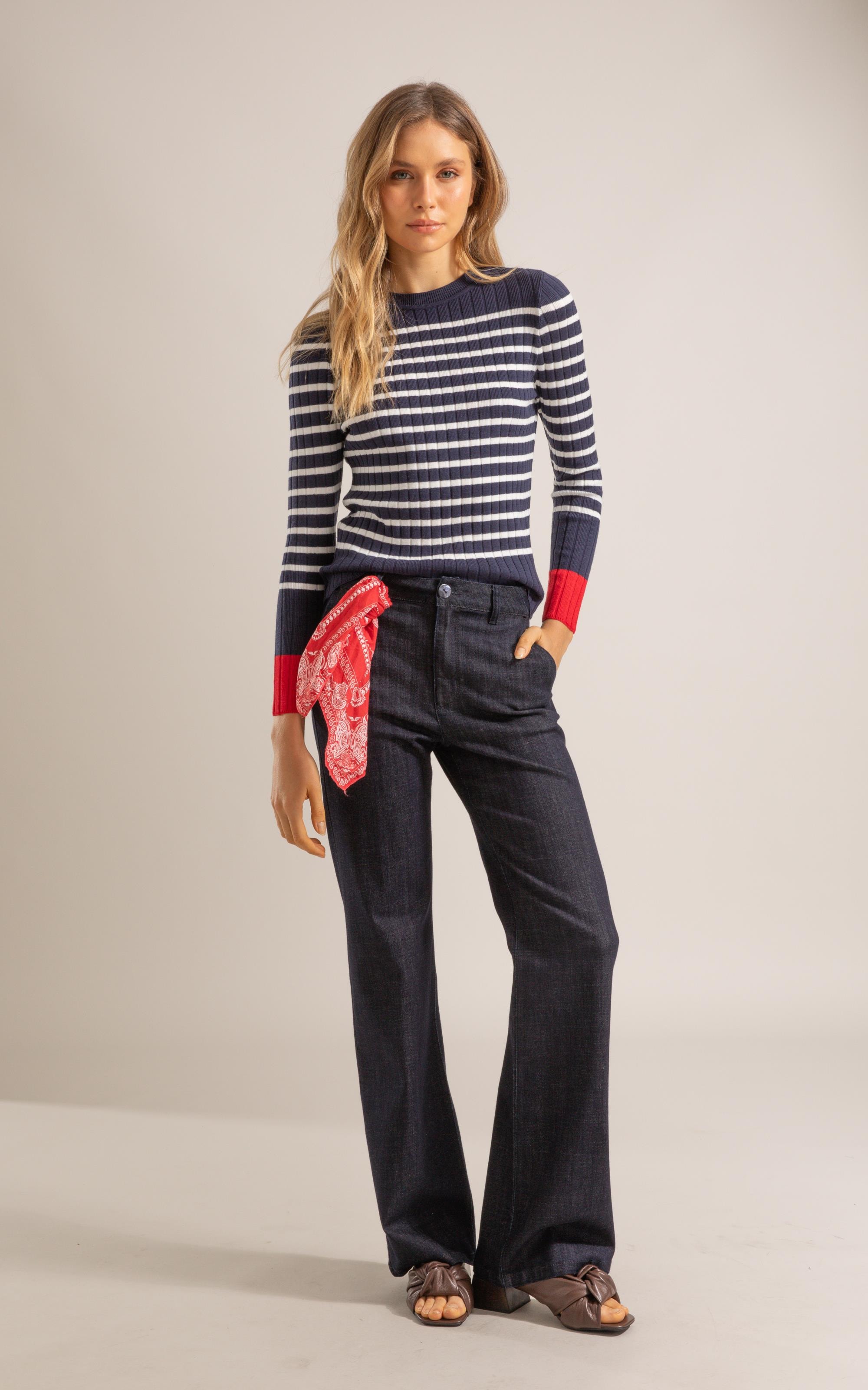 Tricot Elia Listrado Ml Marinho