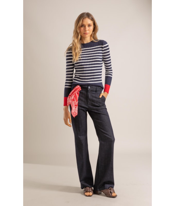 Tricot Elia Listrado Ml Marinho