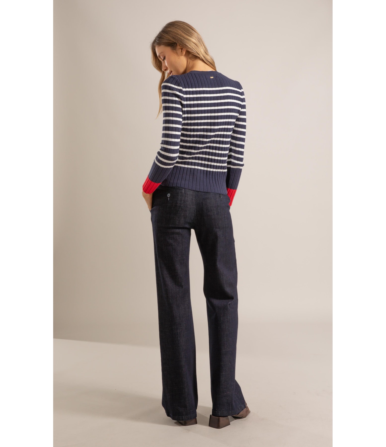 Tricot Elia Listrado Ml Marinho