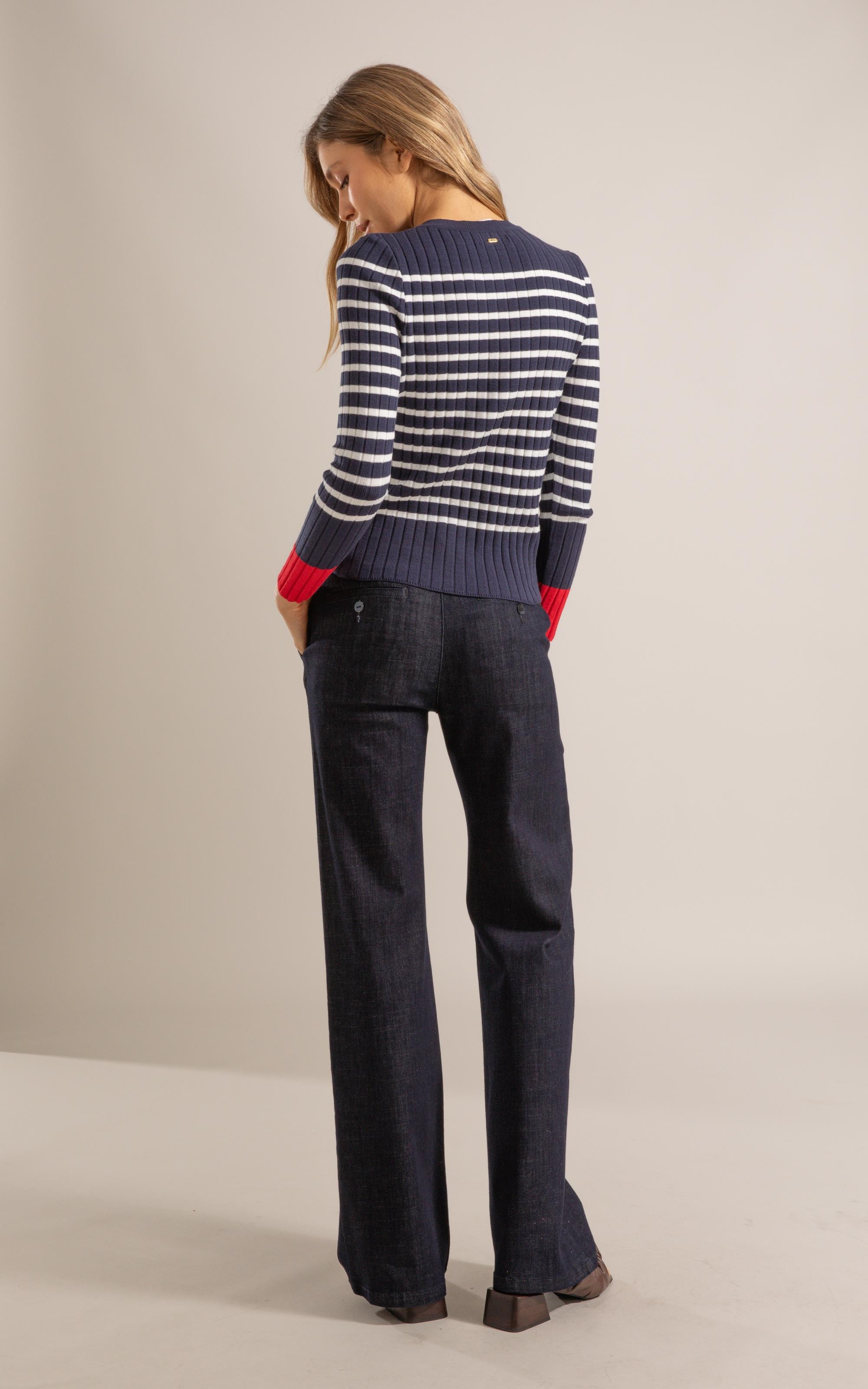 Tricot Elia Listrado Ml Marinho