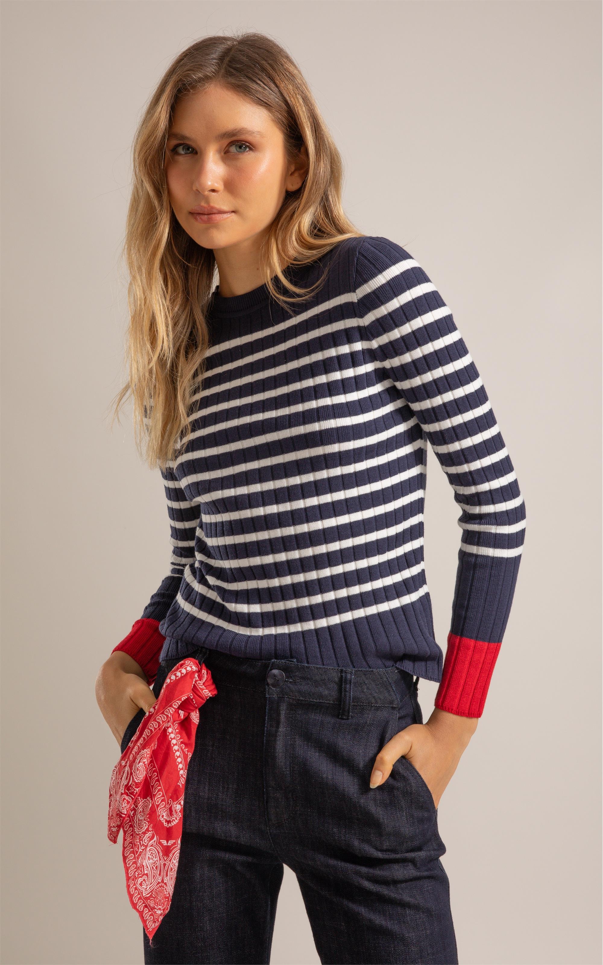 Tricot Elia Listrado Ml Marinho