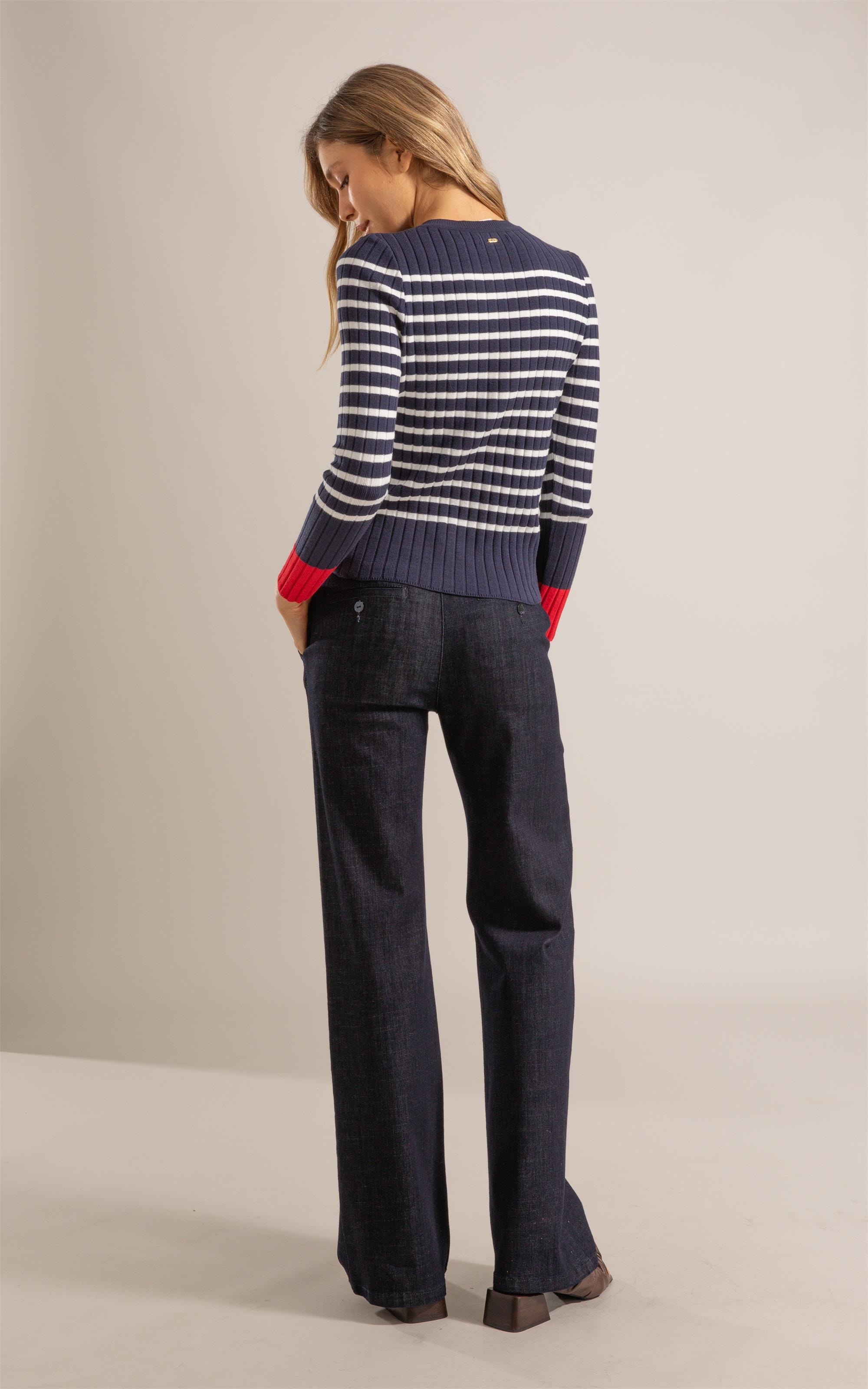 Tricot Elia Listrado Ml Marinho