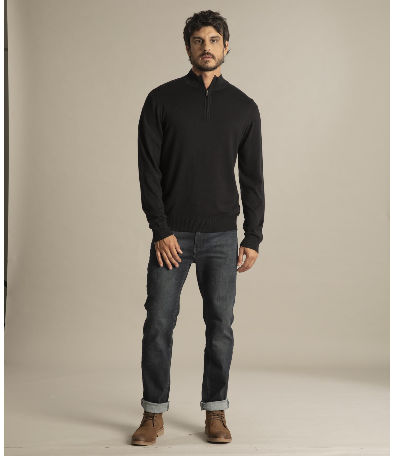 Tricot Gola Alta Ziper Preto