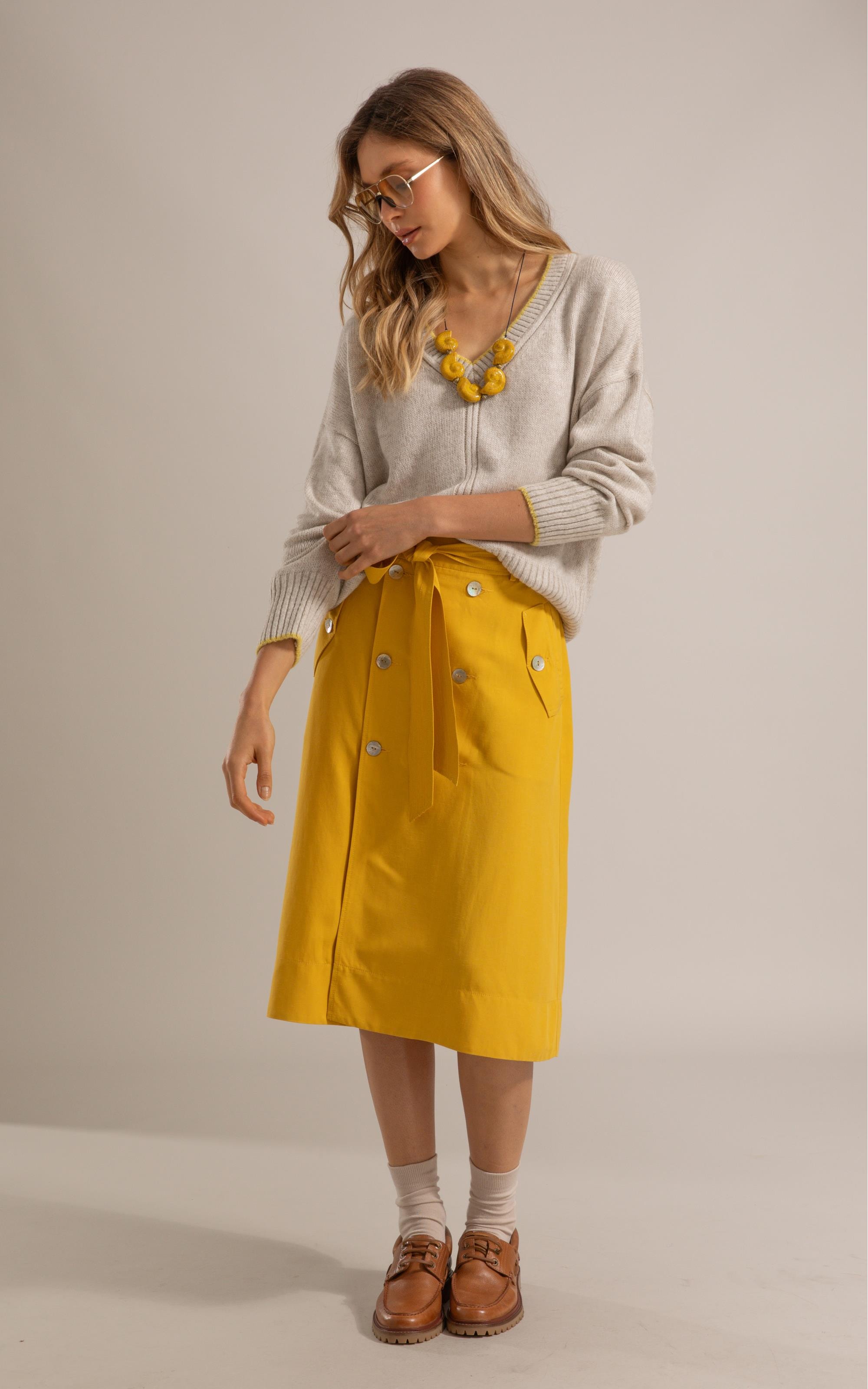 Tricot Grazi Decote v Bicolor Natural