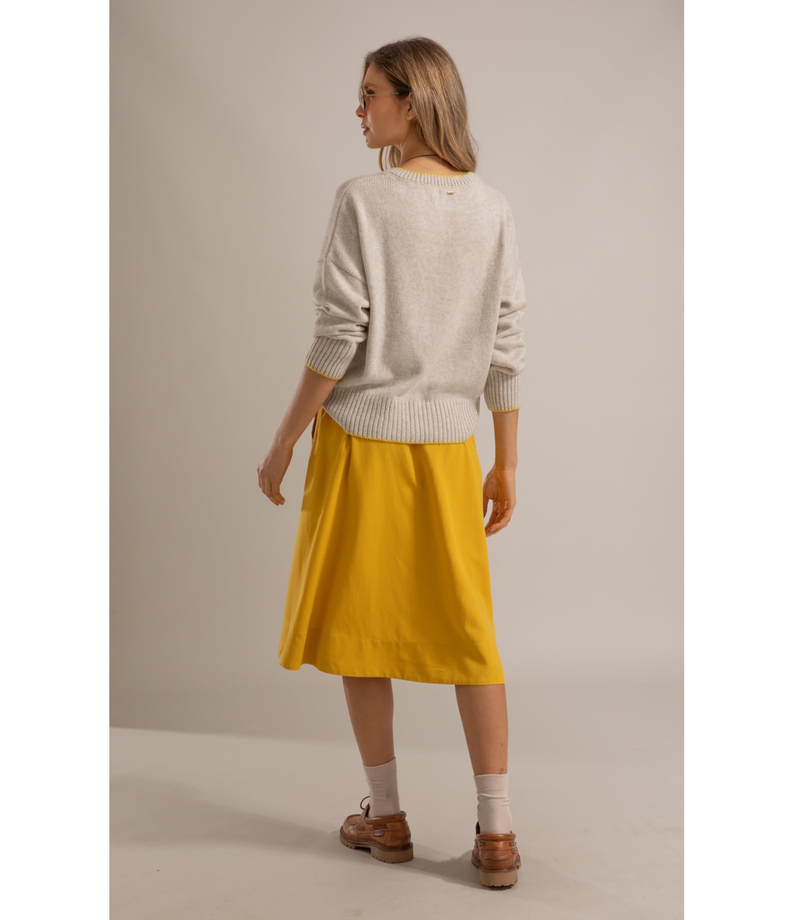 Tricot Grazi Decote v Bicolor Natural