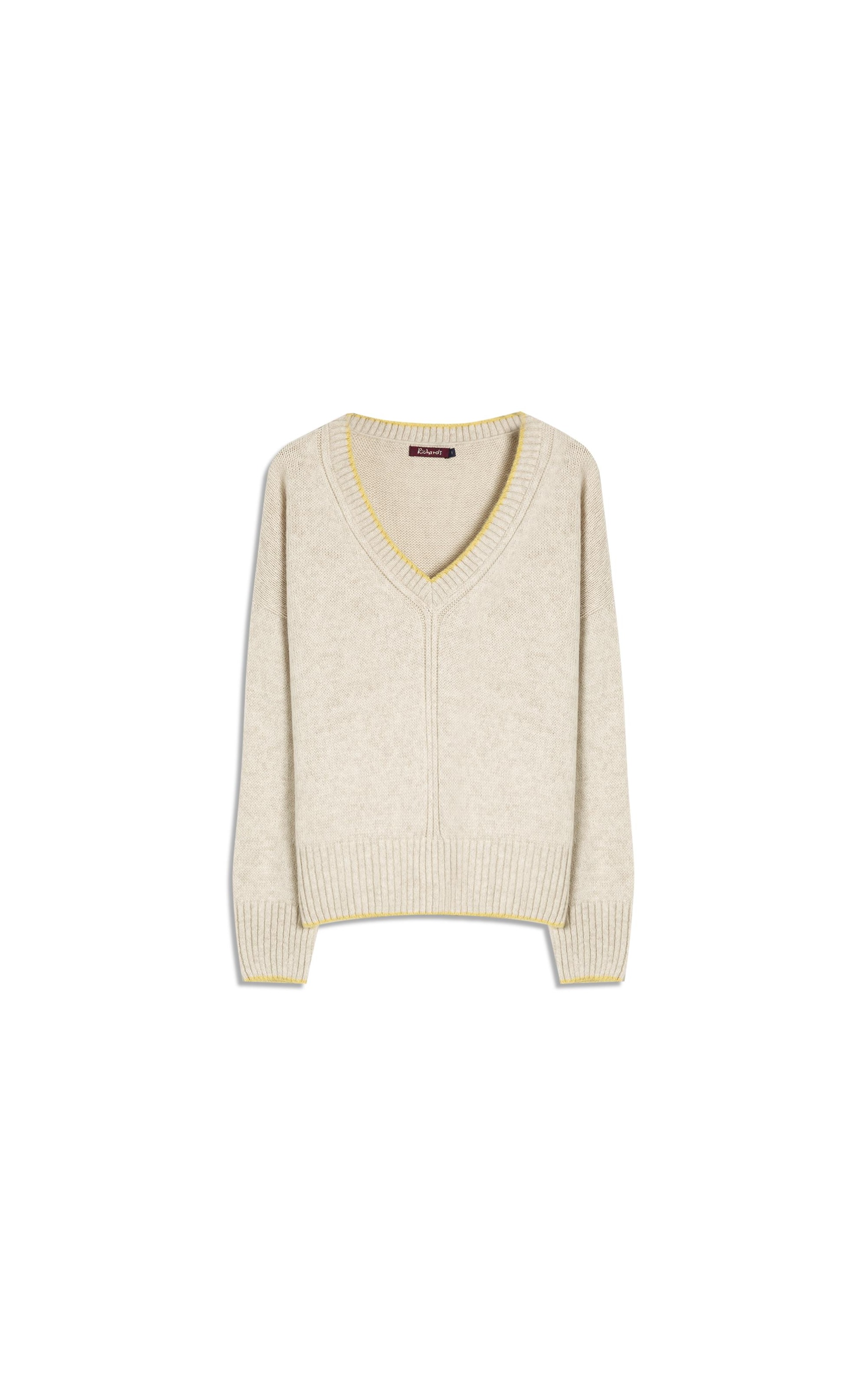 Tricot Grazi Decote v Bicolor Natural