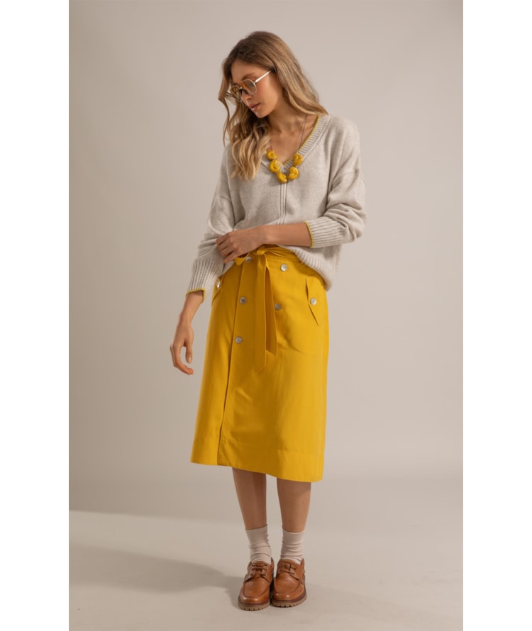 Tricot Grazi Decote v Bicolor Natural