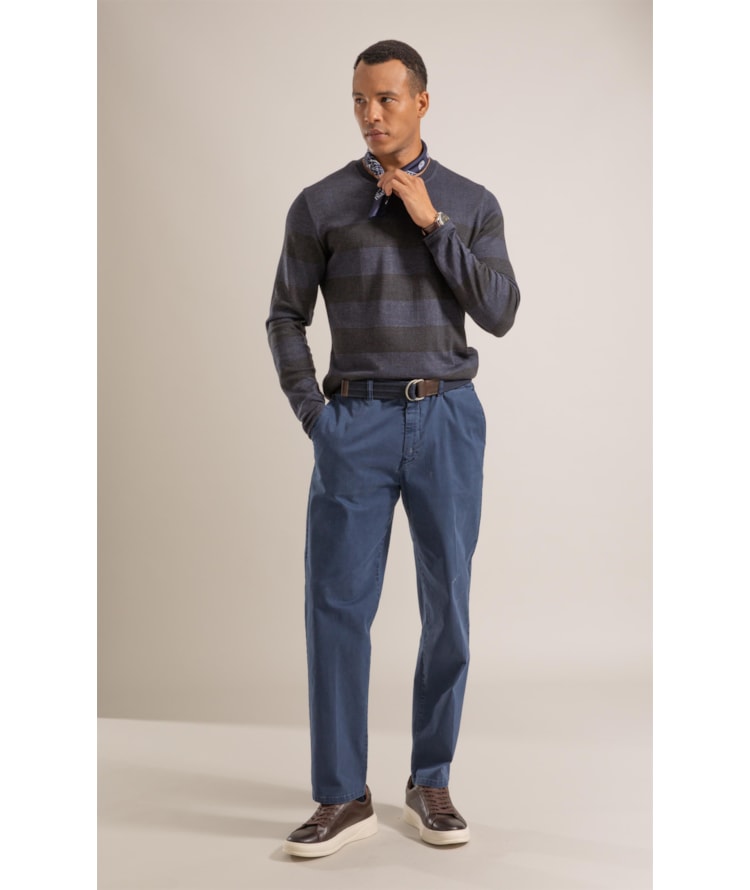 Tricot Hugo Seridó Listrado Ml Dark Navy