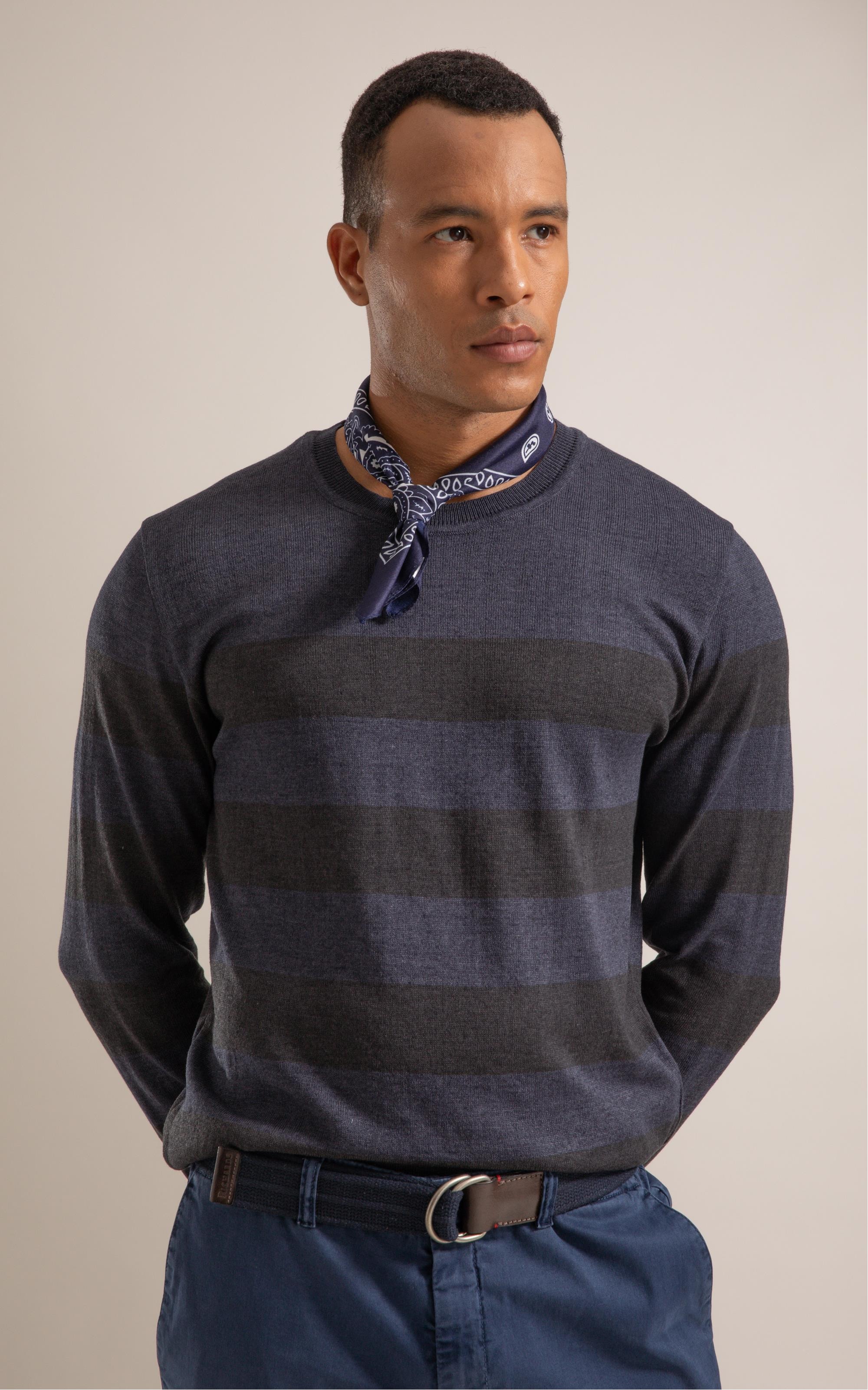 Tricot Hugo Seridó Listrado Ml Dark Navy