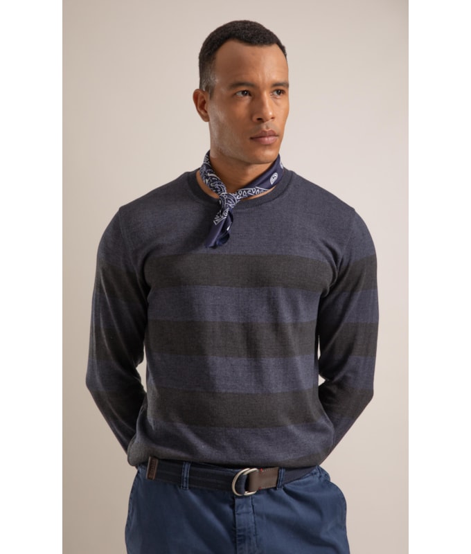 Tricot Hugo Seridó Listrado Ml Dark Navy