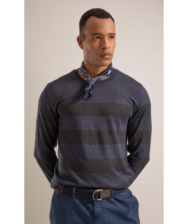 Tricot Hugo Seridó Listrado Ml Dark Navy