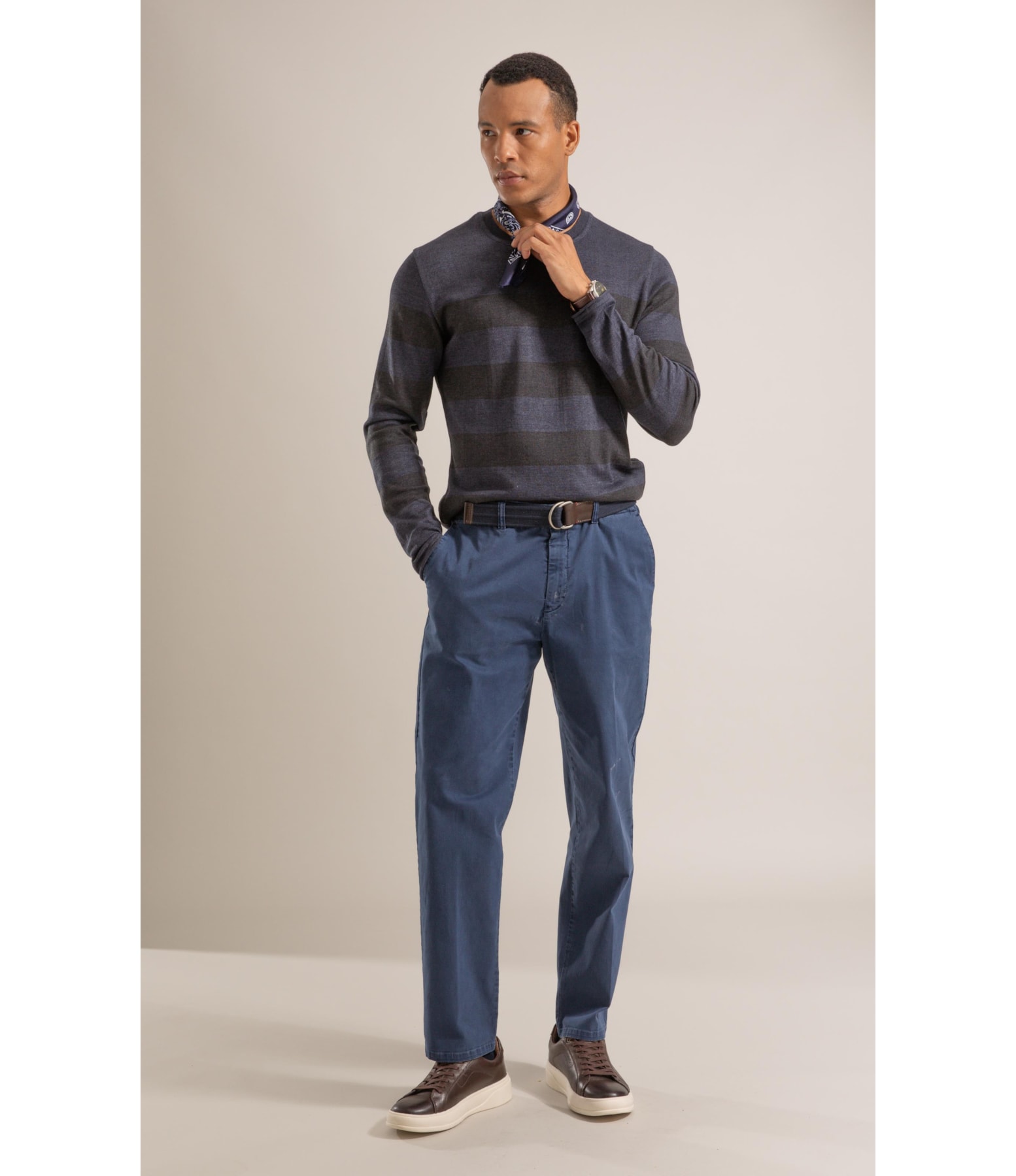 Tricot Hugo Seridó Listrado Ml Dark Navy