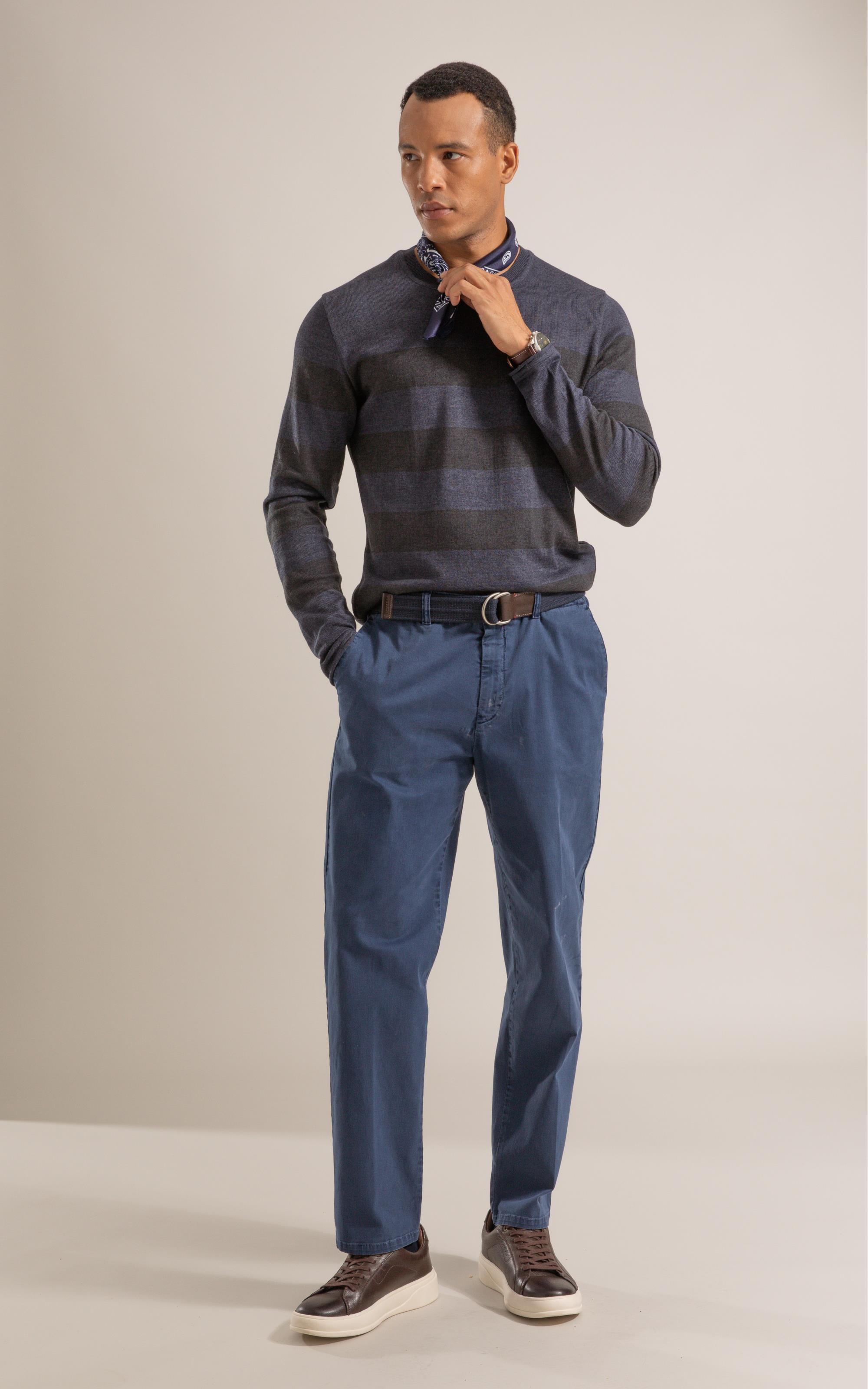 Tricot Hugo Seridó Listrado Ml Dark Navy