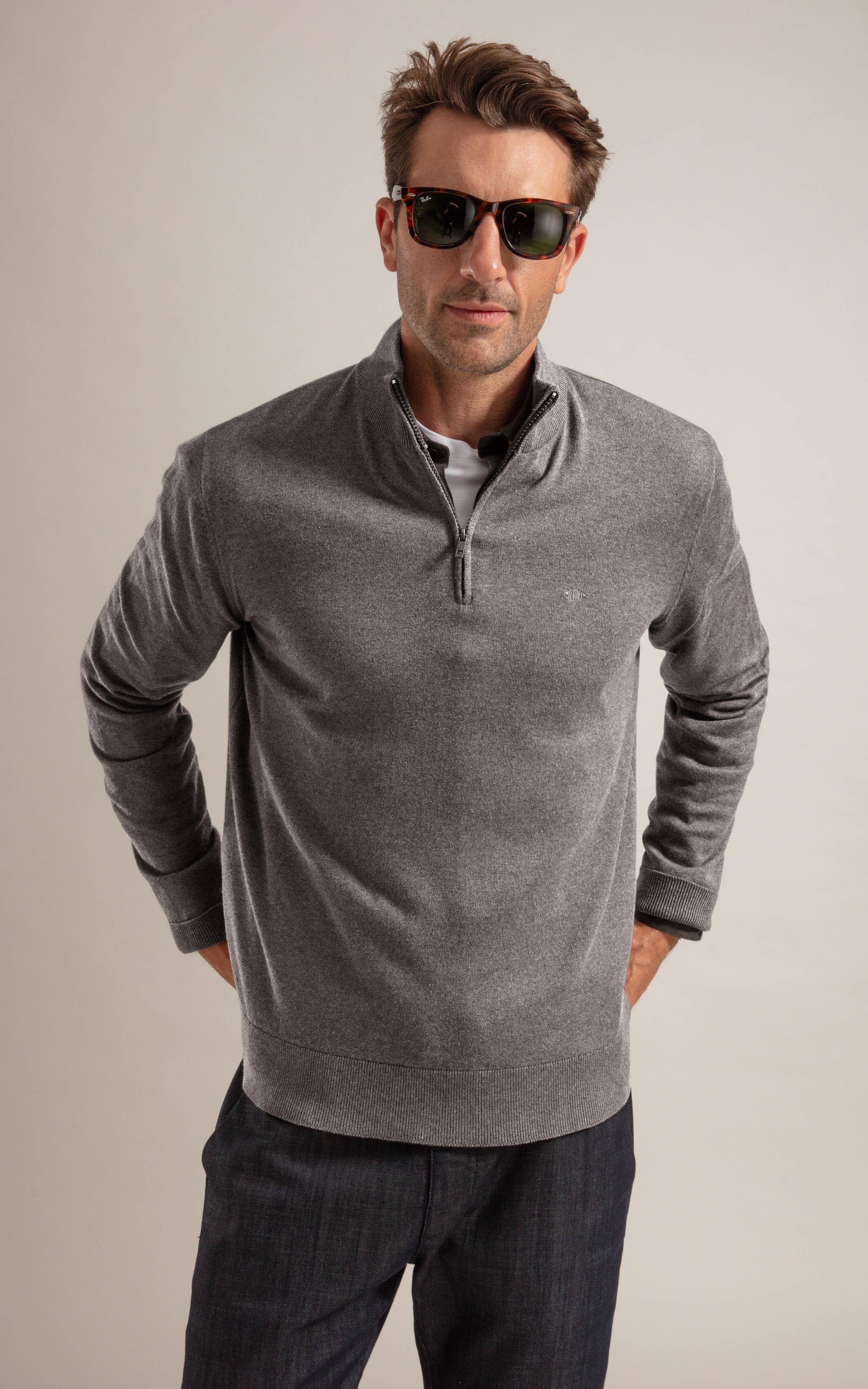 Tricot Kevin Zíper Cotton Cashmere Cinza Mescla