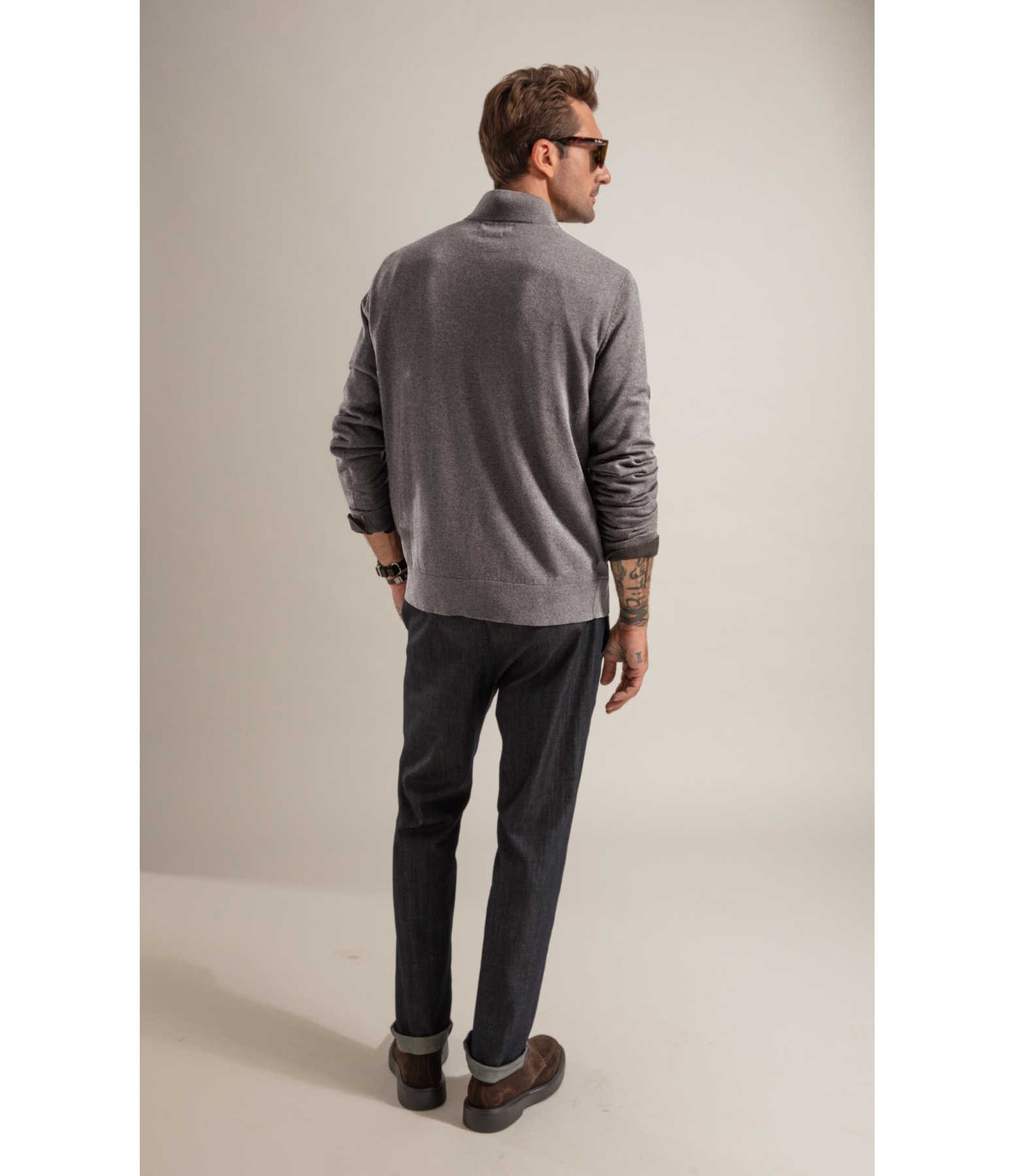 Tricot Kevin Zíper Cotton Cashmere Cinza Mescla