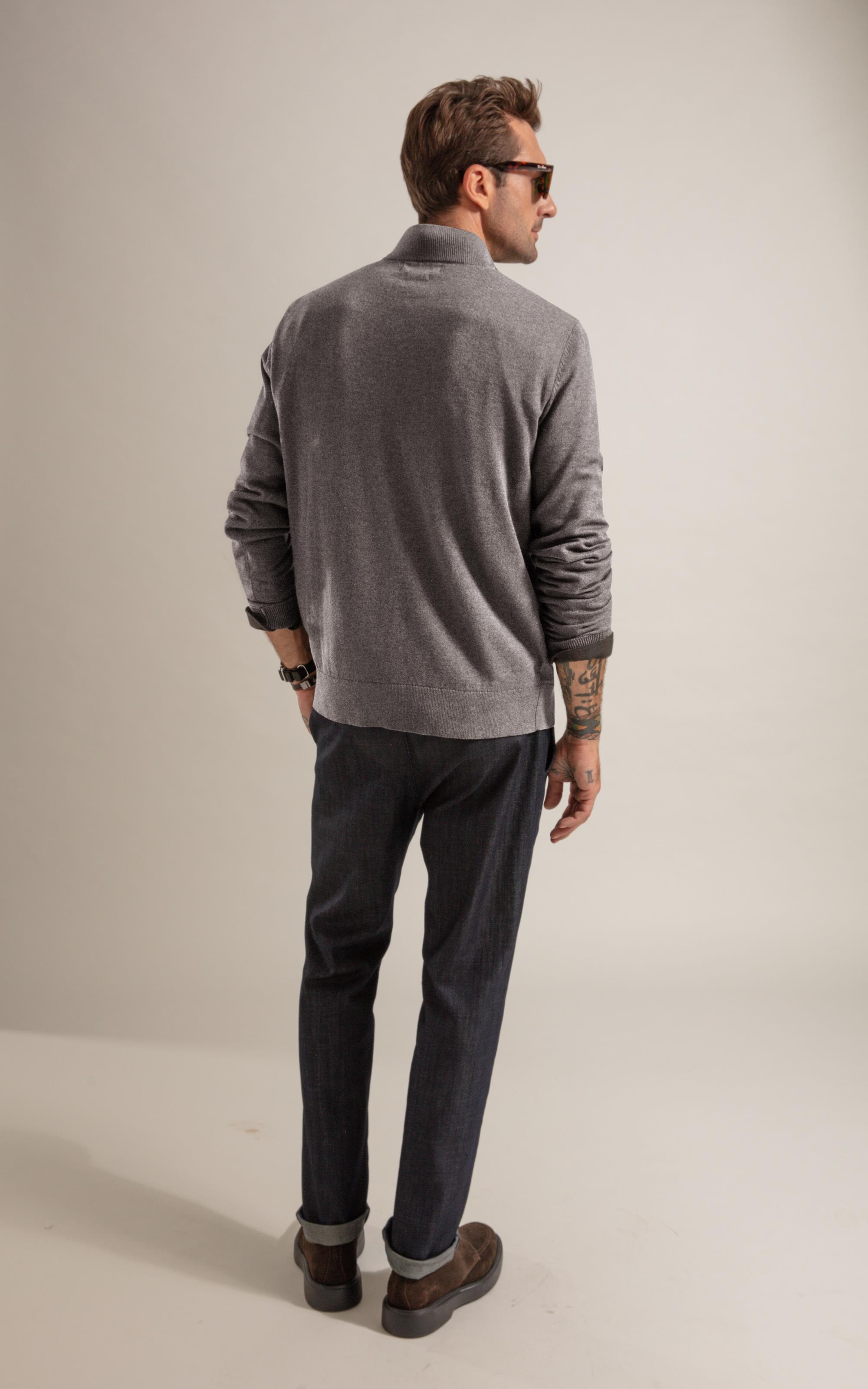 Tricot Kevin Zíper Cotton Cashmere Cinza Mescla
