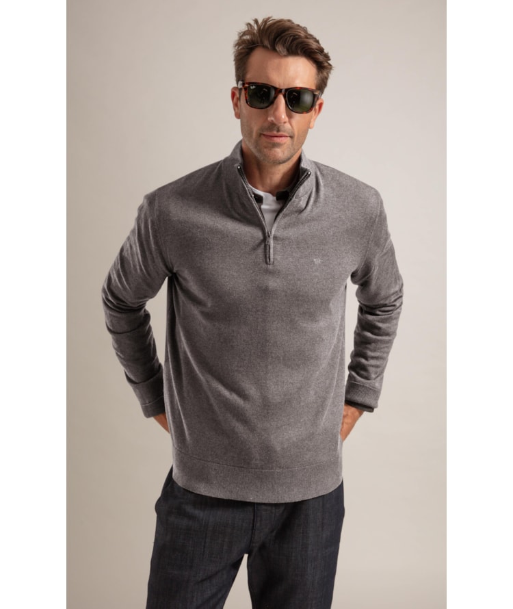 Tricot Kevin Zíper Cotton Cashmere Cinza Mescla