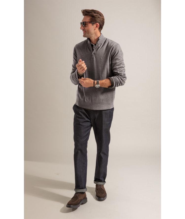 Tricot Kevin Zíper Cotton Cashmere Cinza Mescla