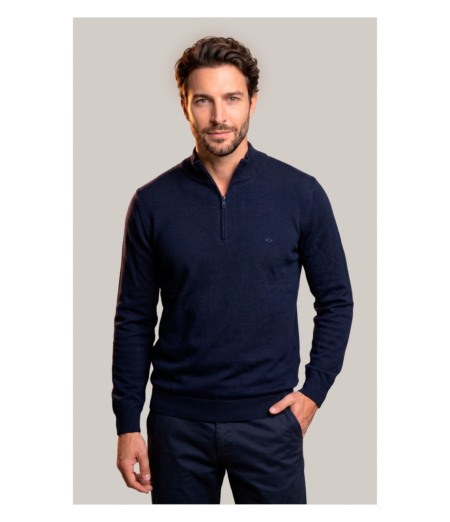 Tricot Kevin Zíper Cotton Cashmere Dark Navy