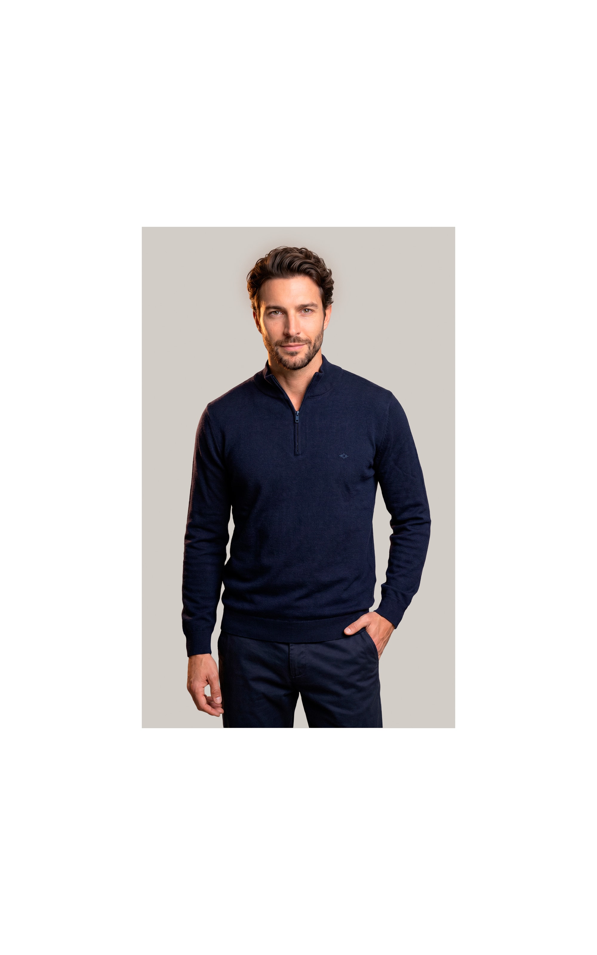 Tricot Kevin Zíper Cotton Cashmere Dark Navy