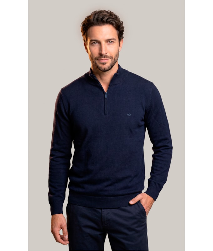Tricot Kevin Zíper Cotton Cashmere Dark Navy