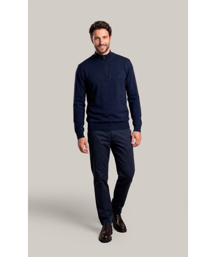 Tricot Kevin Zíper Cotton Cashmere Dark Navy