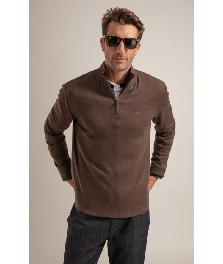 Tricot Kevin Zíper Cotton Cashmere Marrom Mescla