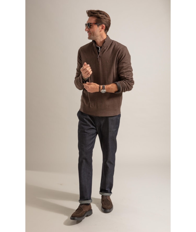 Tricot Kevin Zíper Cotton Cashmere Marrom Mescla