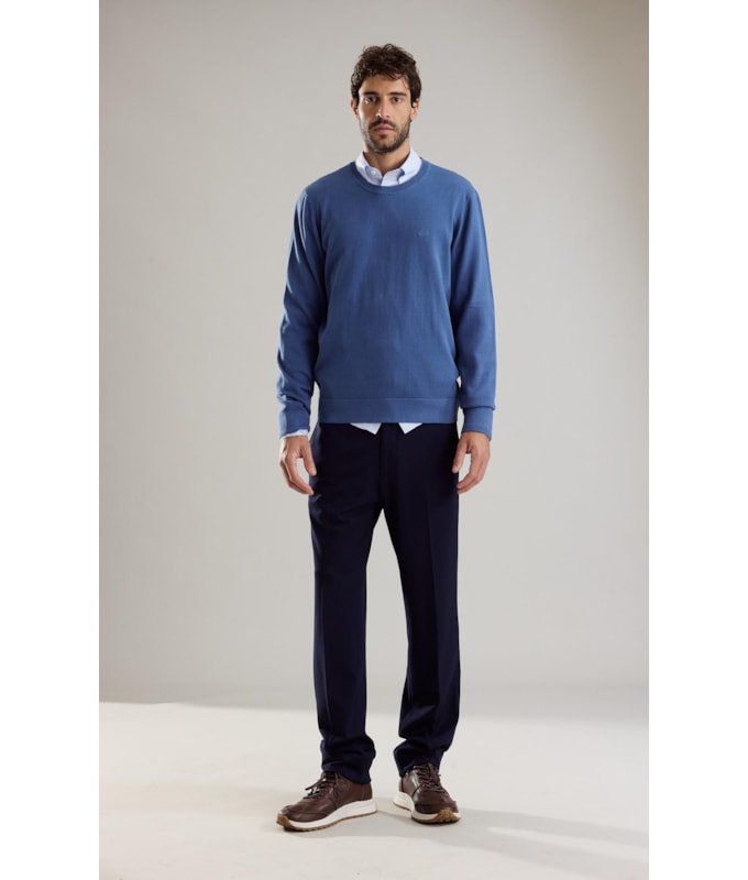 Tricot Light New Cotton Gola Careca Azul Jeans