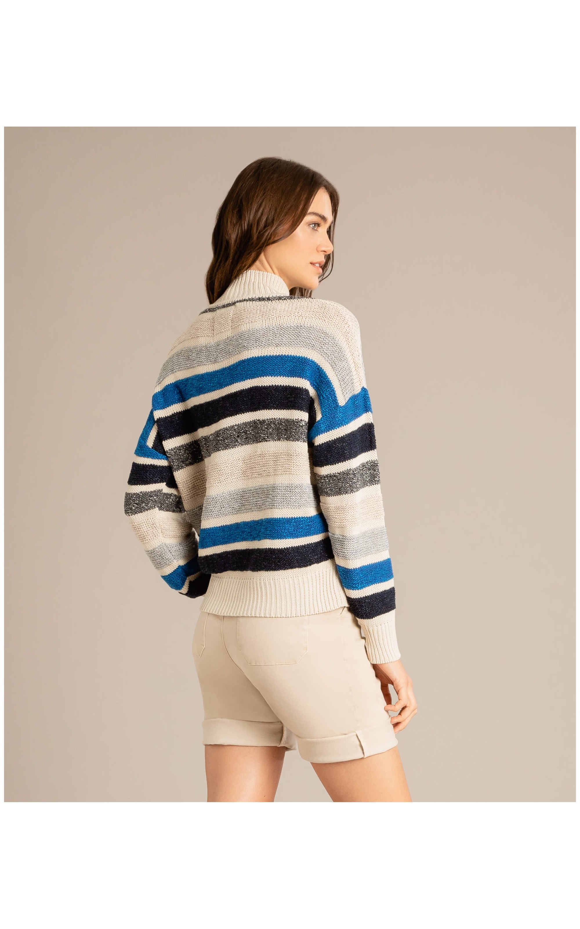 Tricot Linho Damian Listrado Azul Bic