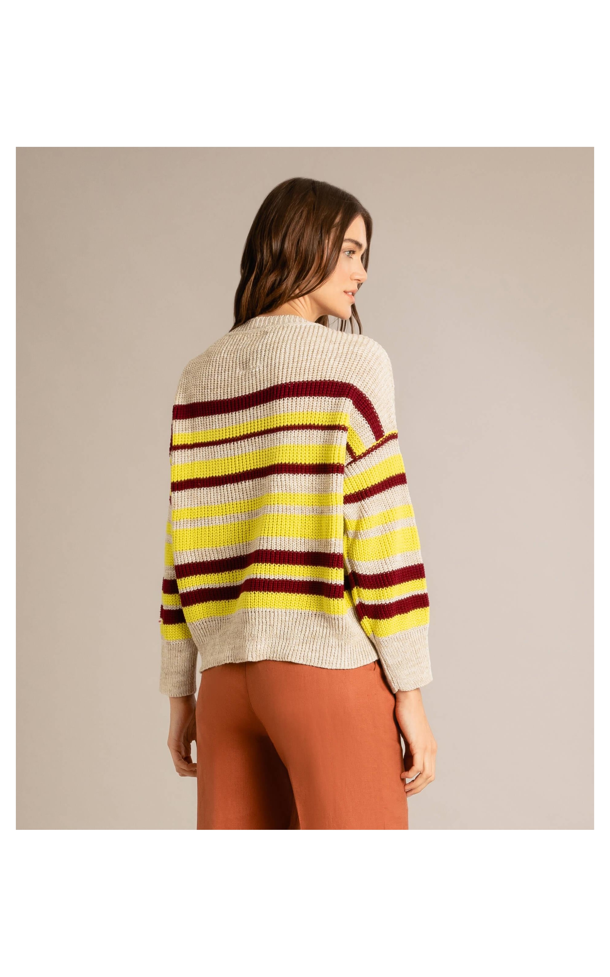 Tricot Linho Frida Listrado Bordeaux