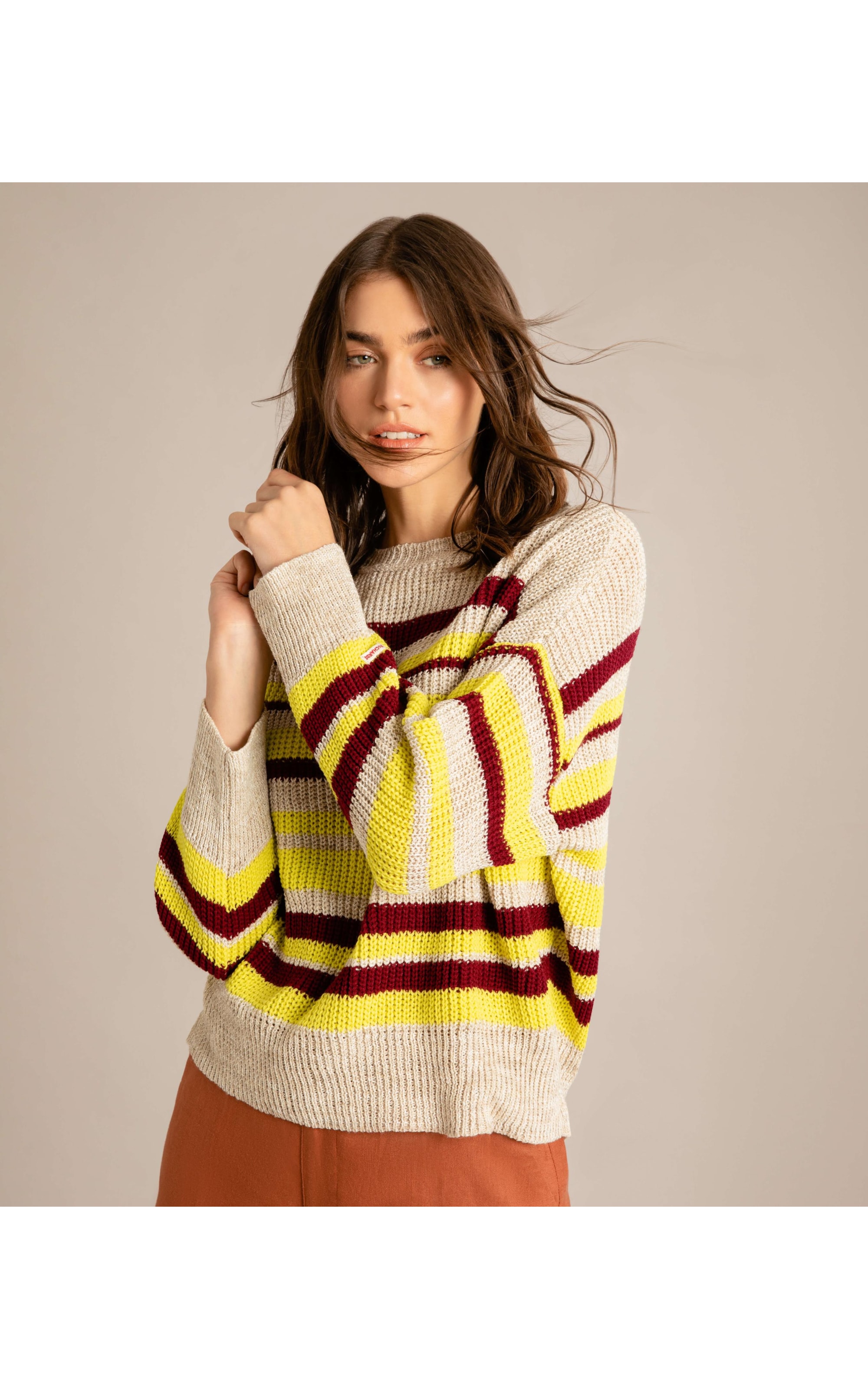 Tricot Linho Frida Listrado Bordeaux