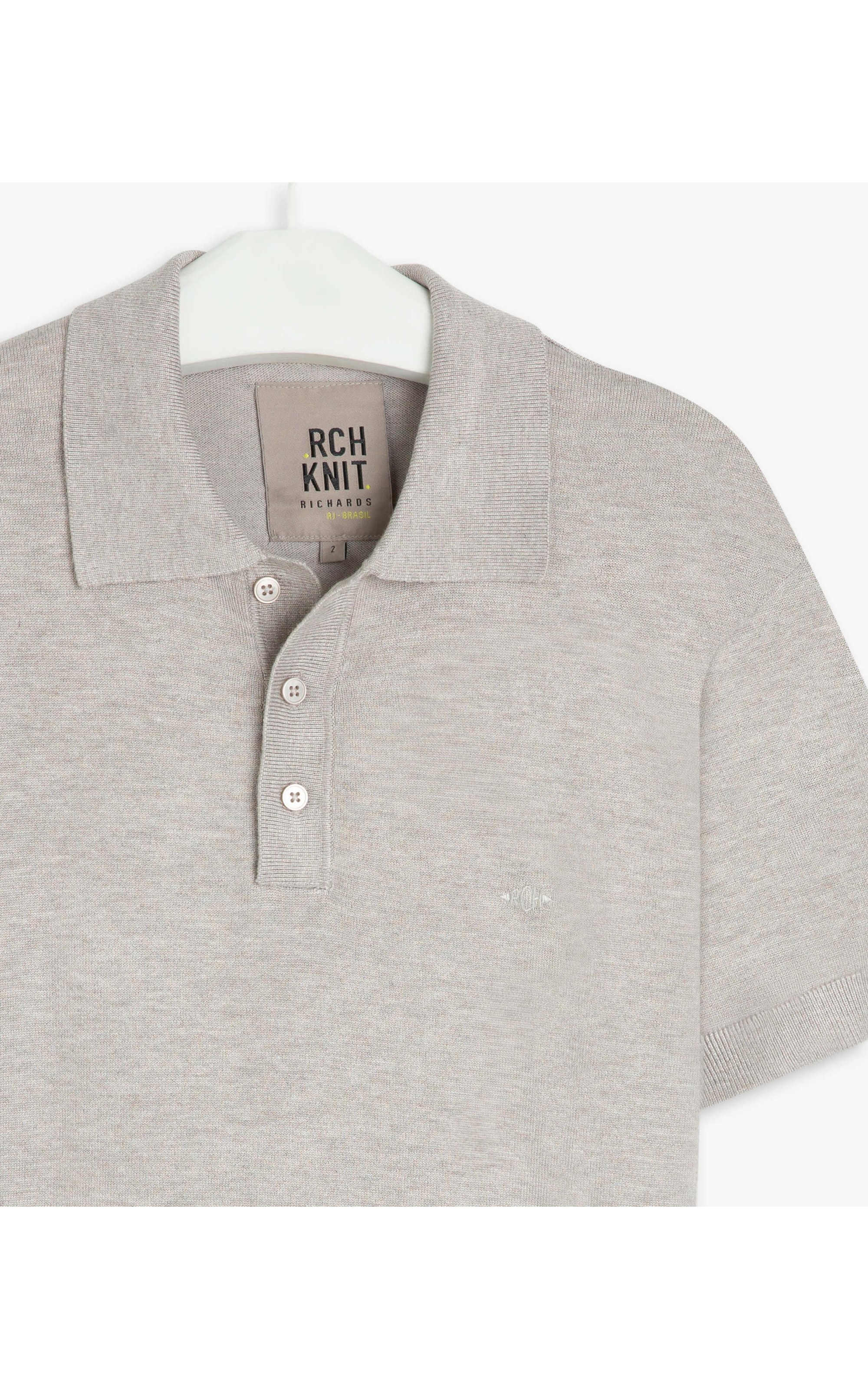 Tricot Linho Polo Linho Manga Curta Cinza Claro
