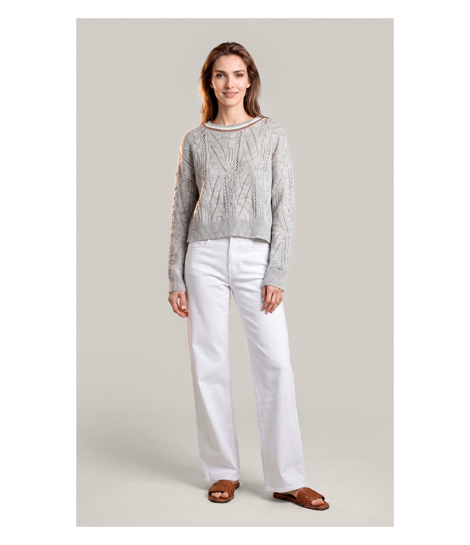Tricot Mina Textura Trançado Ml Bege