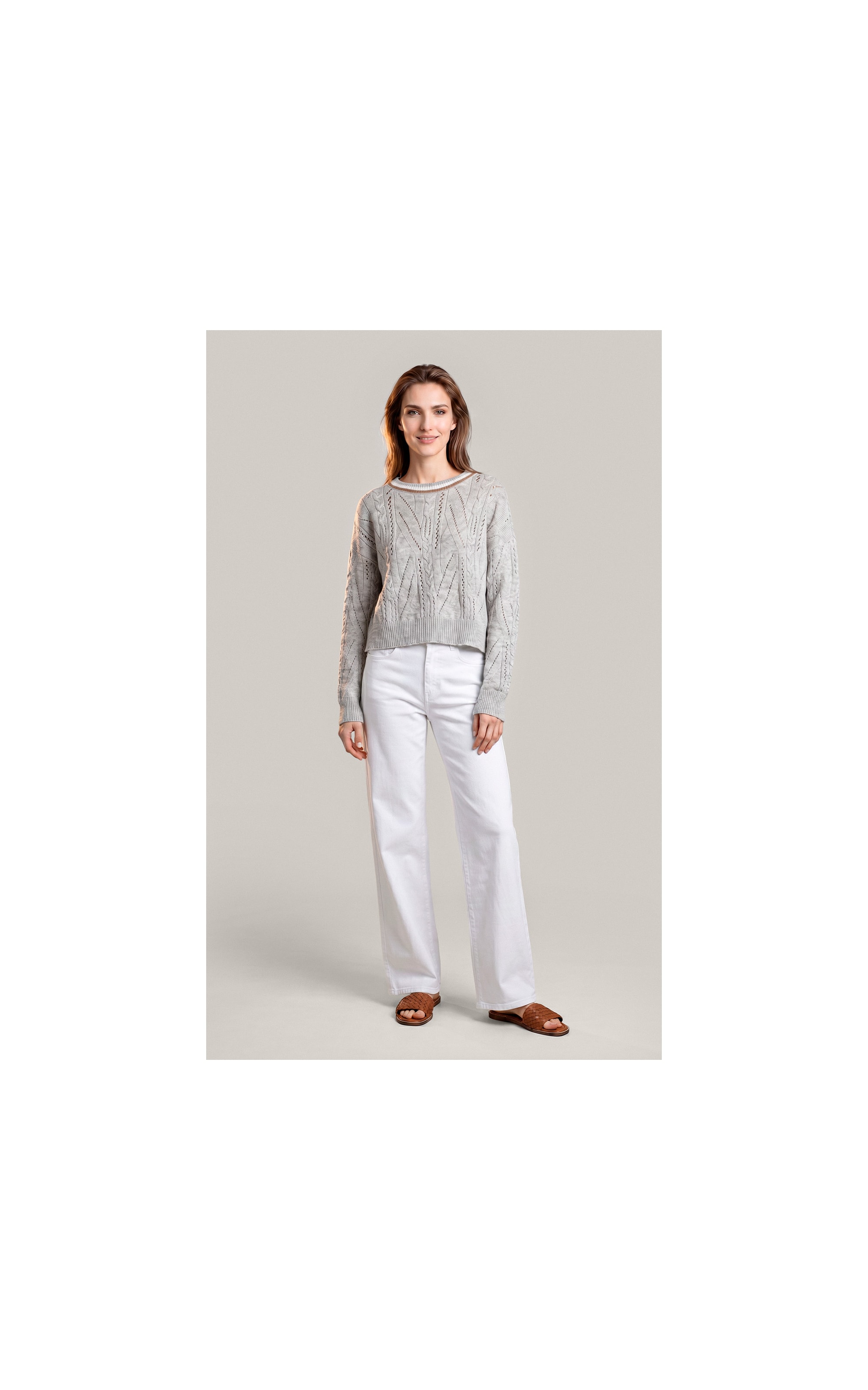 Tricot Mina Textura Trançado Ml Bege