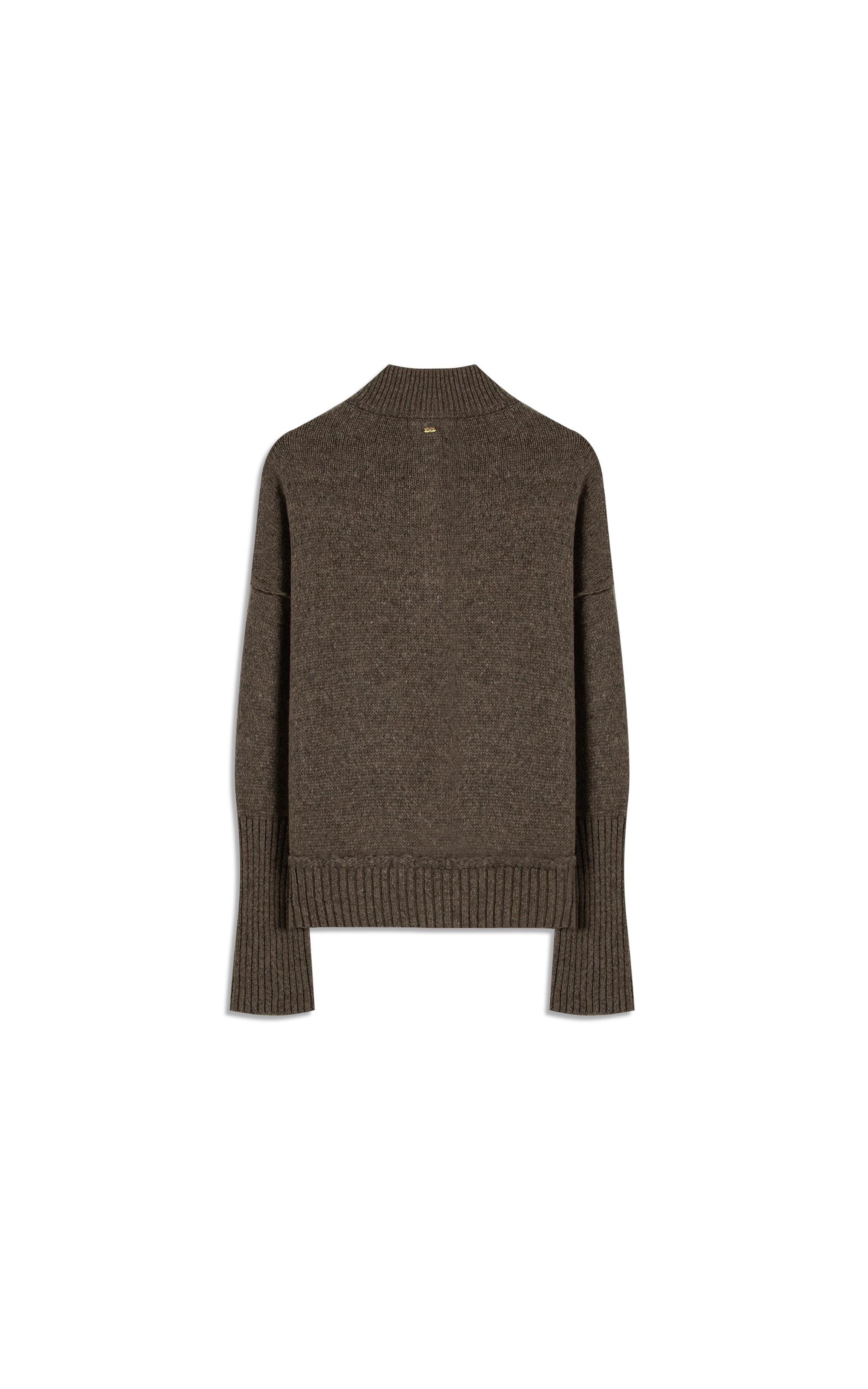 Tricot Myra Zíper Gola Alta Marrom