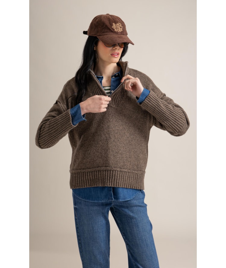 Tricot Myra Zíper Gola Alta Marrom