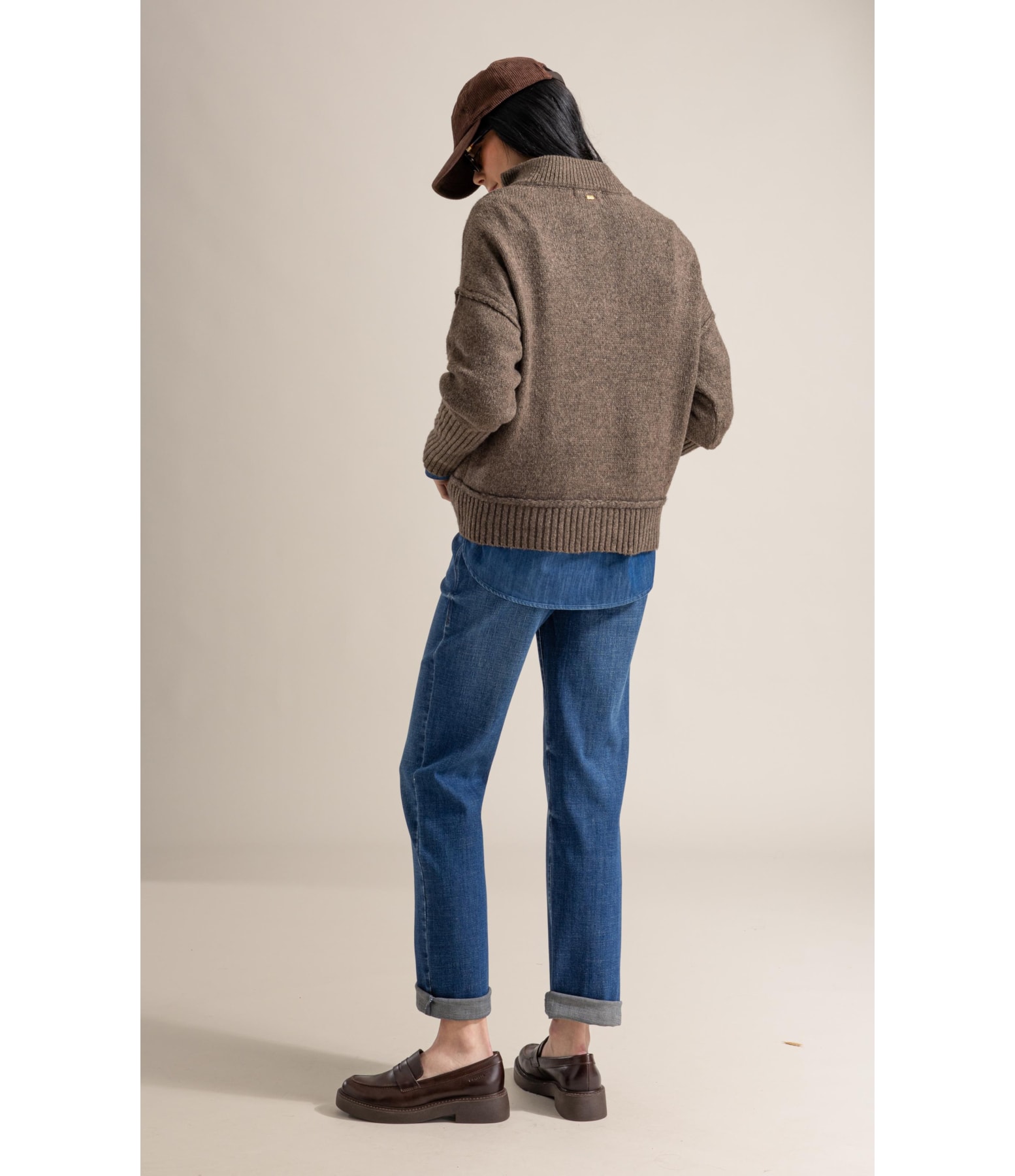 Tricot Myra Zíper Gola Alta Marrom