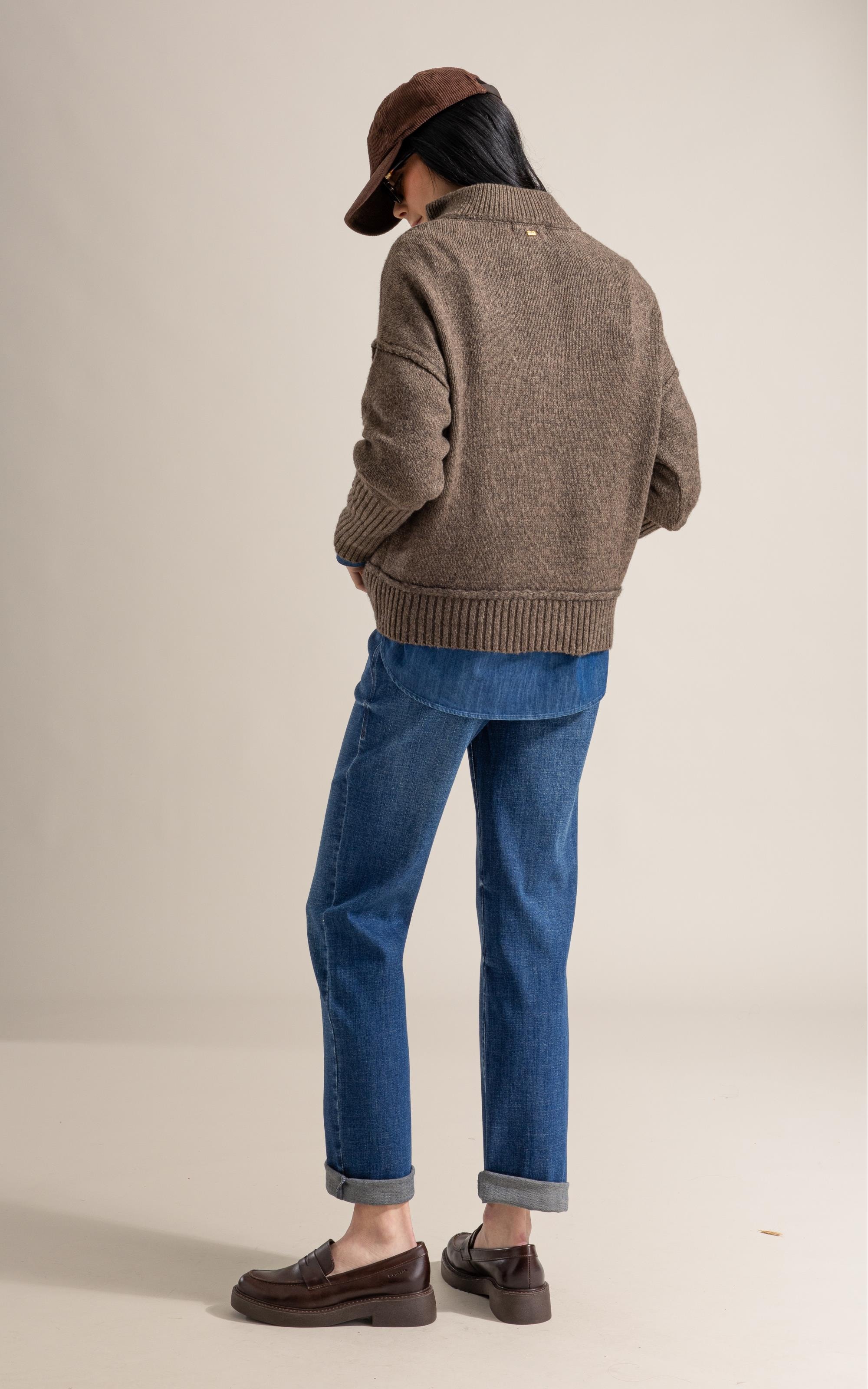Tricot Myra Zíper Gola Alta Marrom