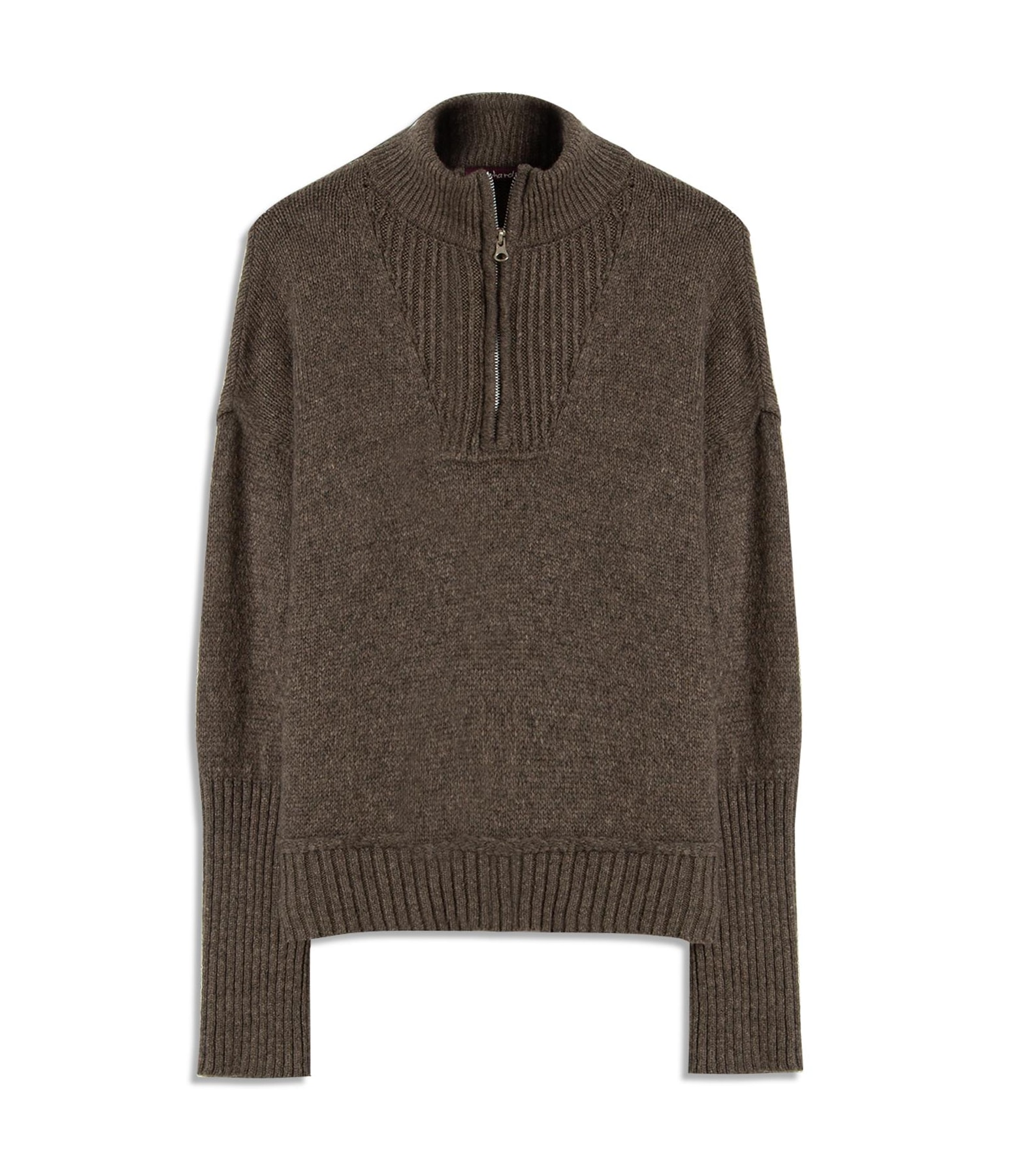 Tricot Myra Zíper Gola Alta Marrom