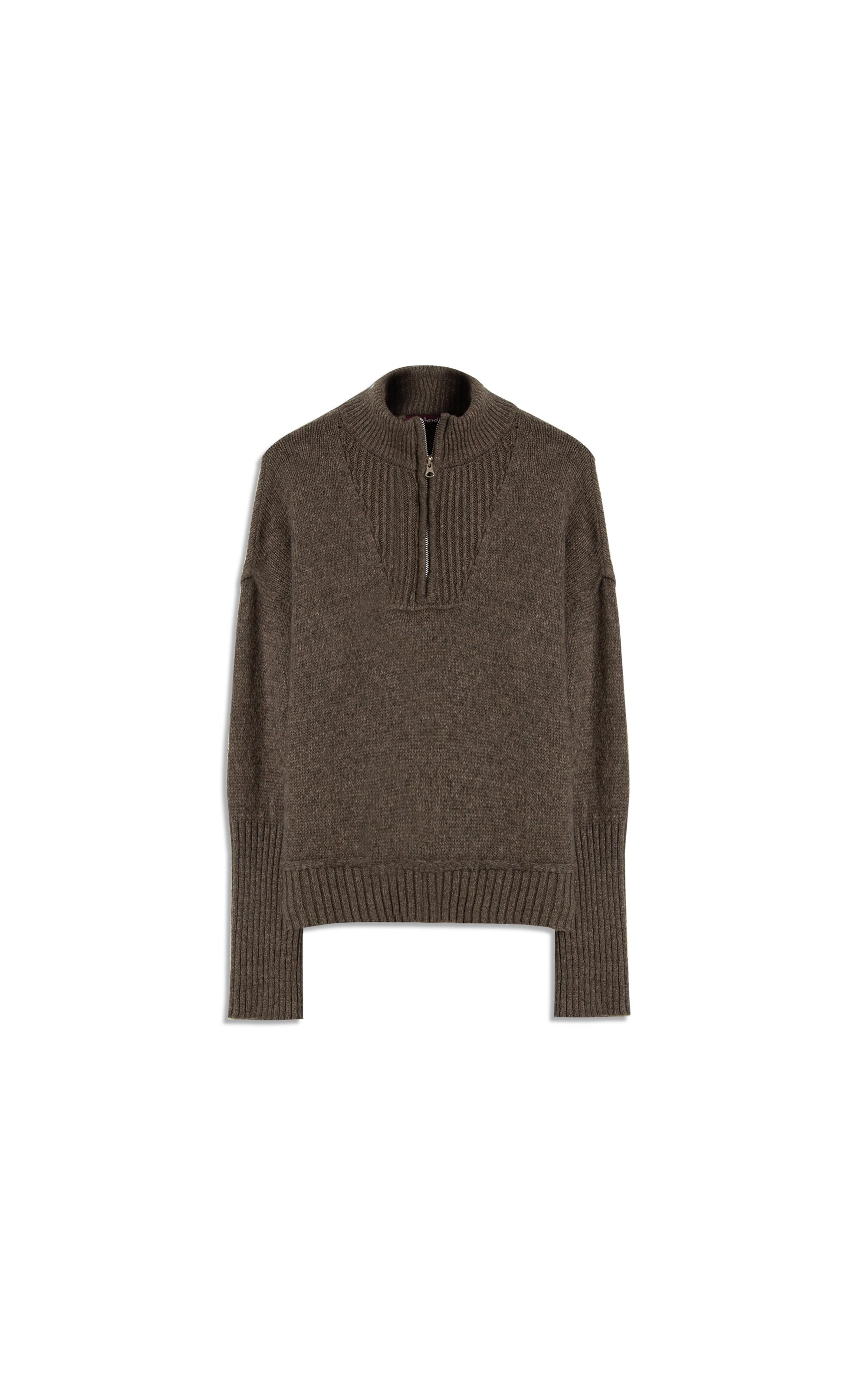 Tricot Myra Zíper Gola Alta Marrom