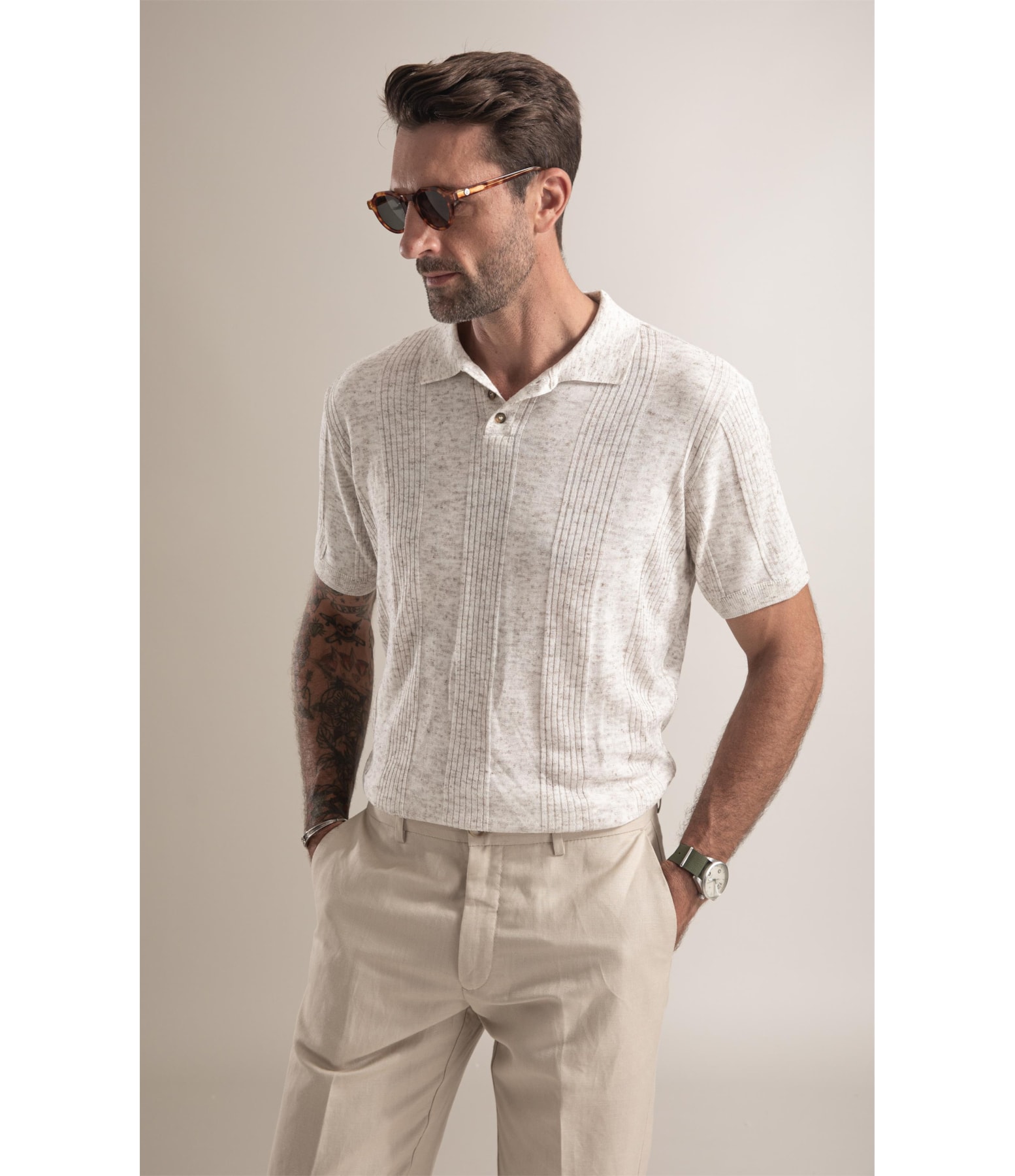 Tricot Polo Evan Mescla Natural