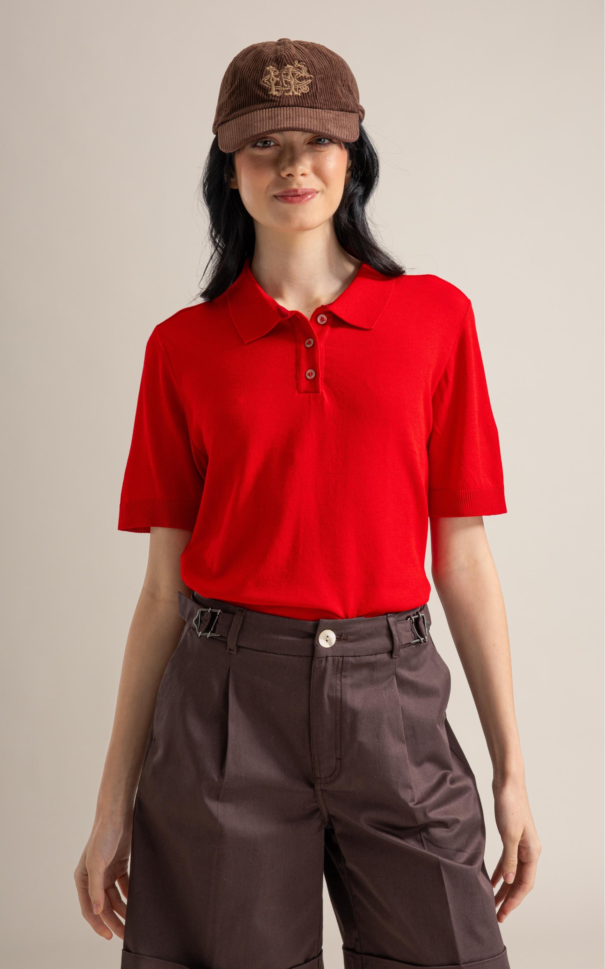 Tricot Polo Greta Modal Mc Vermelho