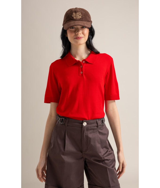 Tricot Polo Greta Modal Mc Vermelho