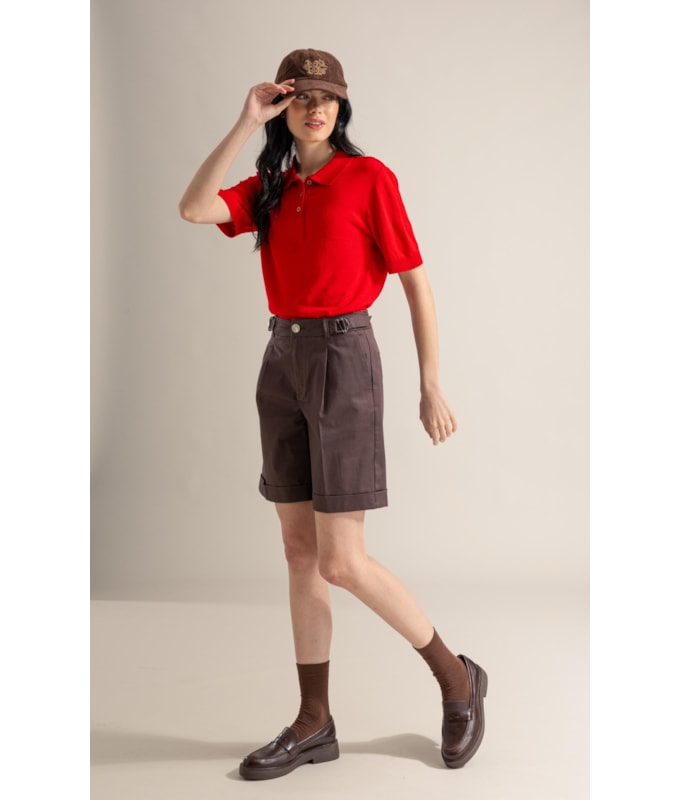 Tricot Polo Greta Modal Mc Vermelho
