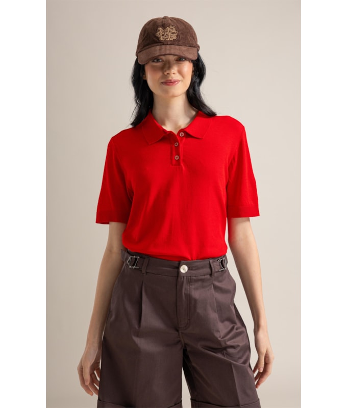 Tricot Polo Greta Modal Mc Vermelho