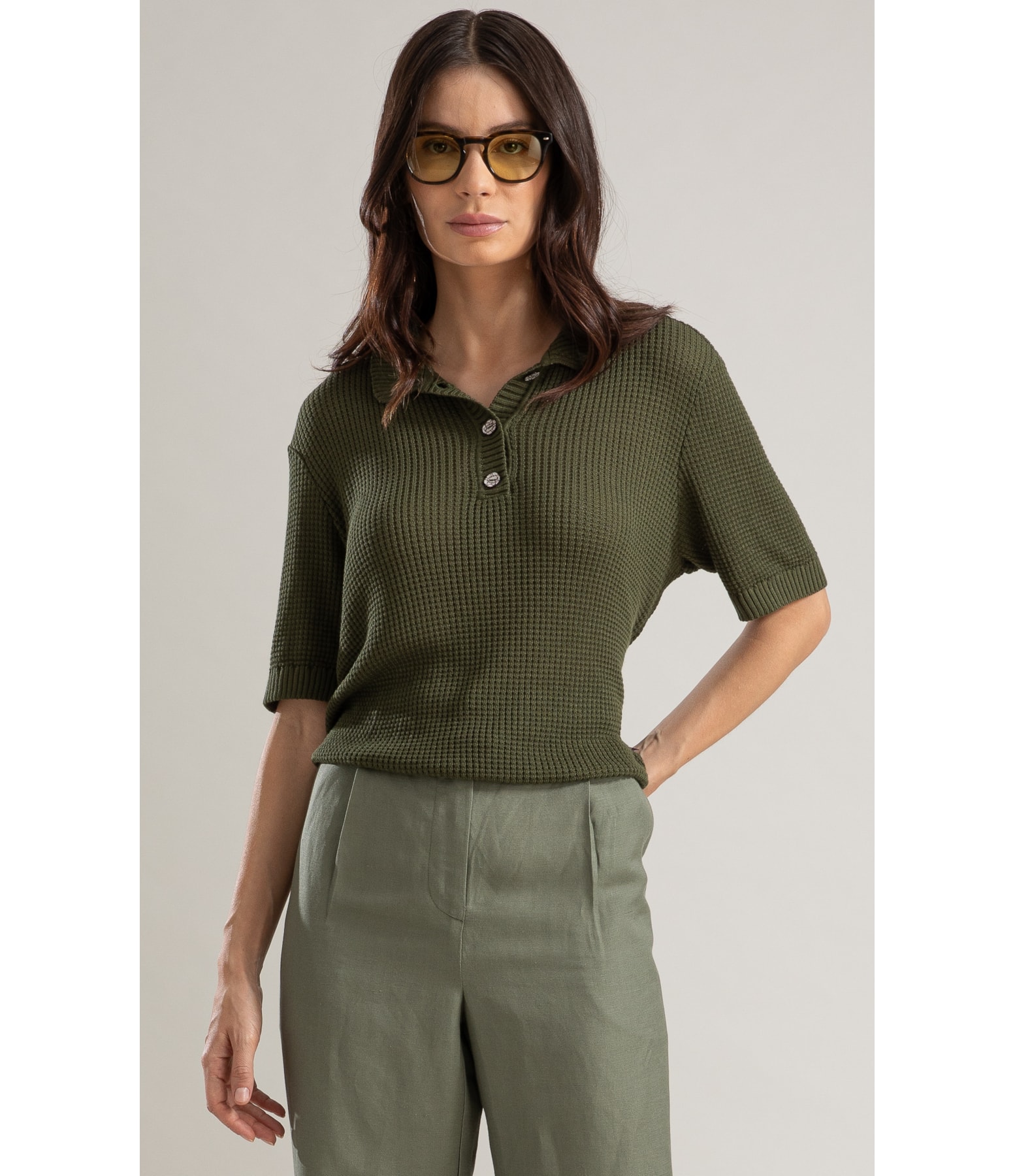 Tricot Polo Haya Techno Verde Militar