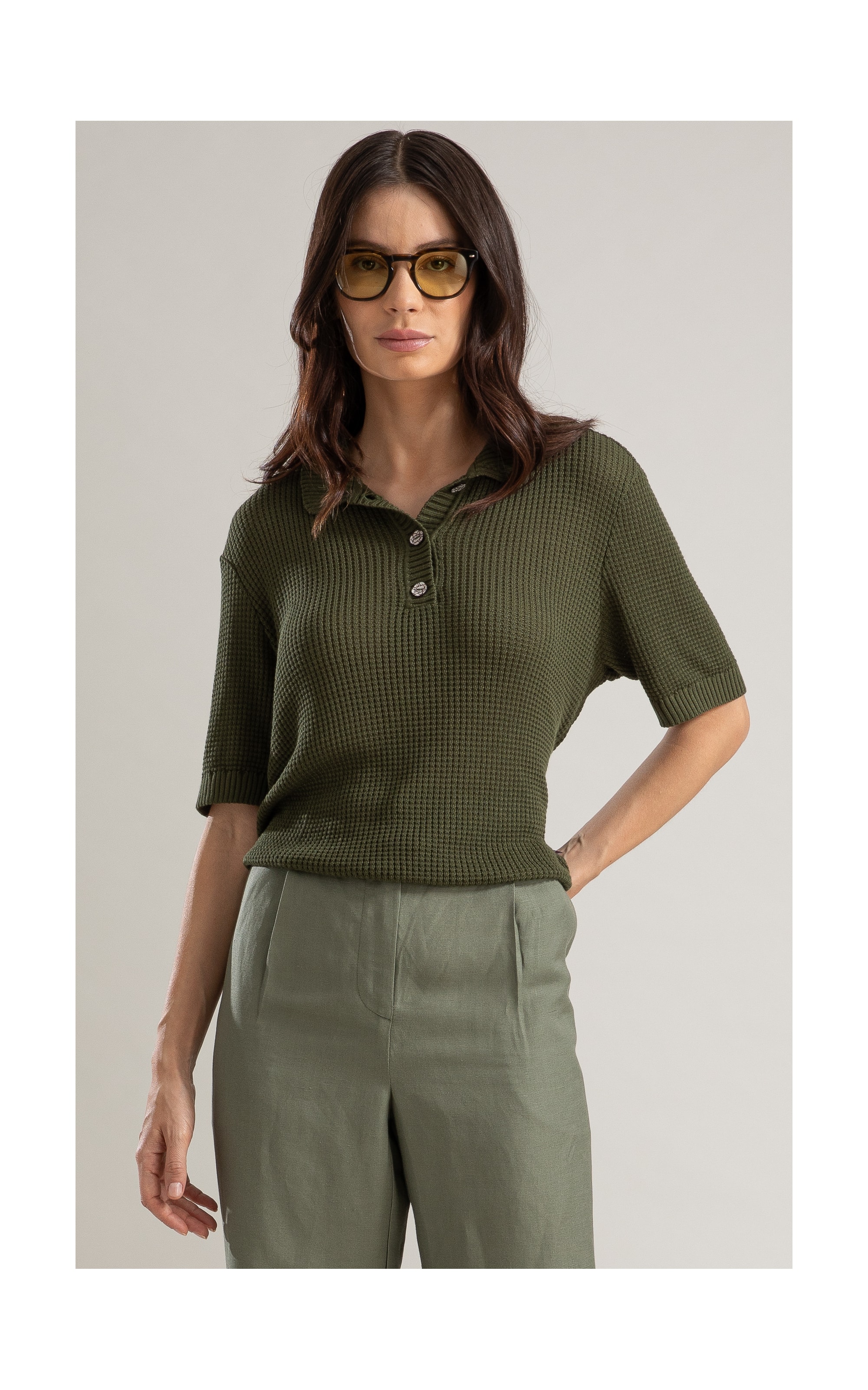 Tricot Polo Haya Techno Verde Militar
